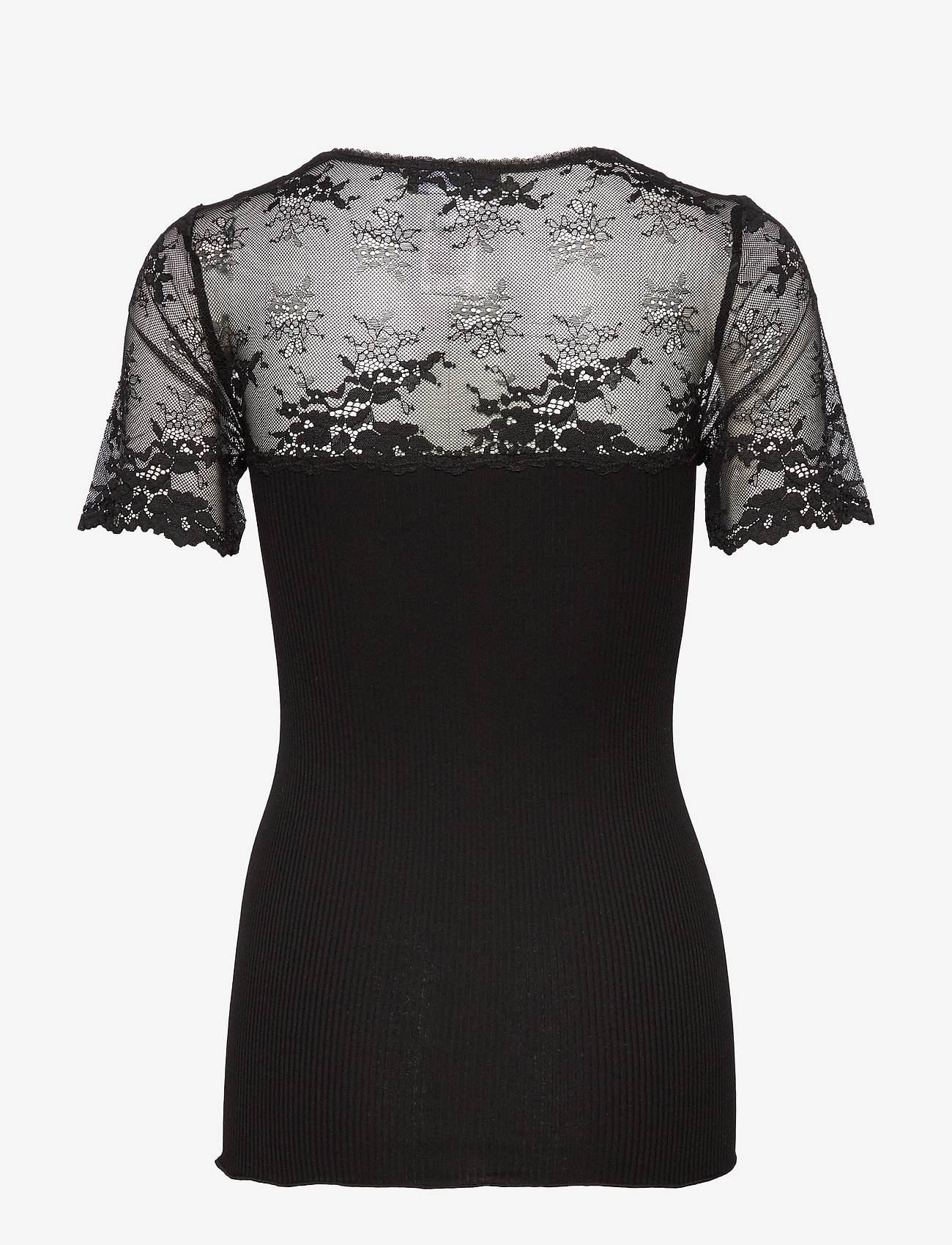 Rosemunde - Silk t-shirt regular ss w/lace - black - 1