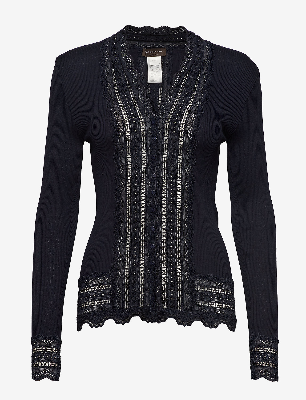 Rosemunde - Silk cardigan regular ls w/wide lac - navy - 0