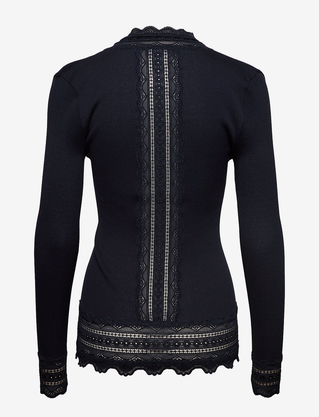 Rosemunde - Silk cardigan regular ls w/wide lac - navy - 1