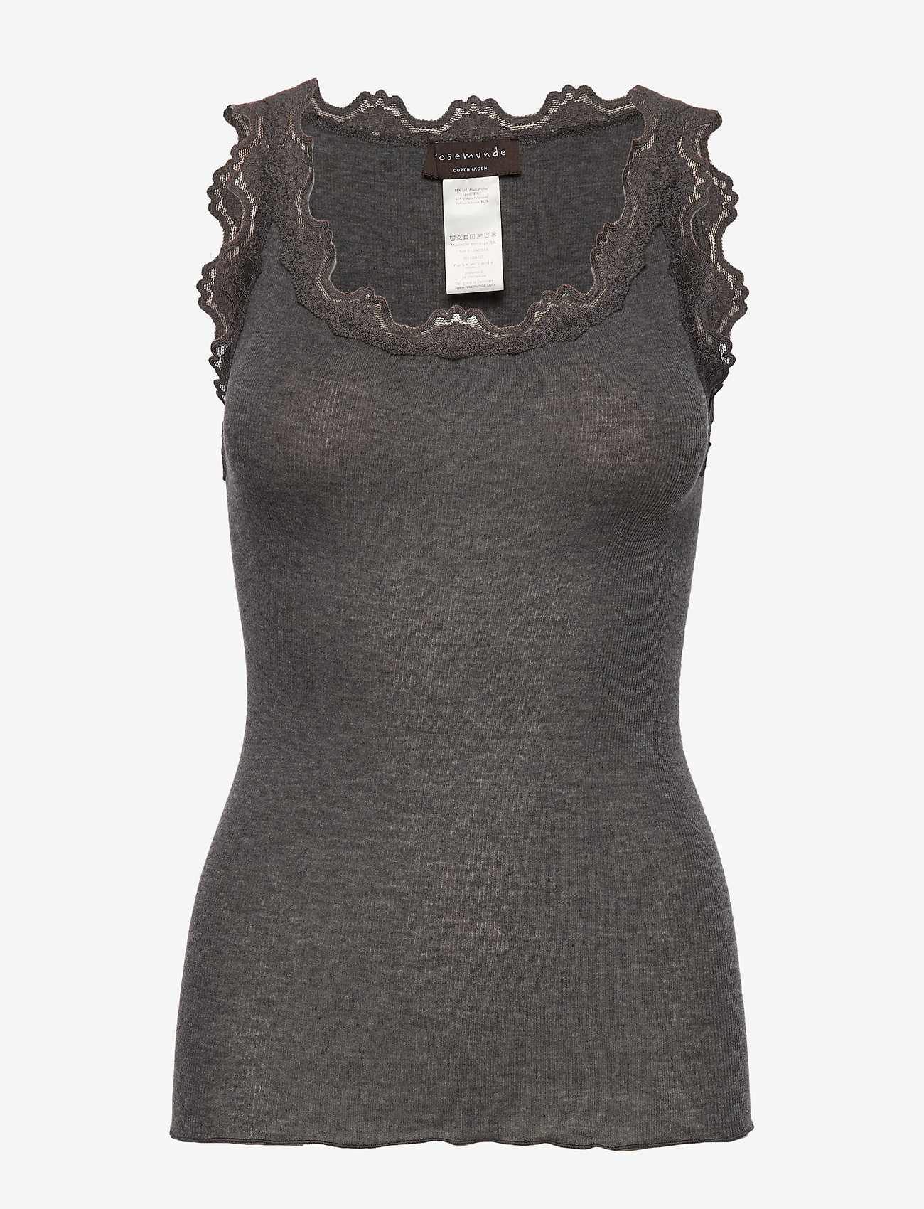 Rosemunde - Wool top regular w/vintage lace - dark grey melange - 0