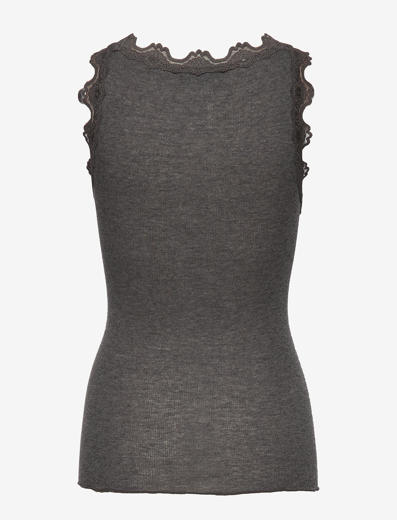 Rosemunde - Wool top regular w/vintage lace - dark grey melange - 1