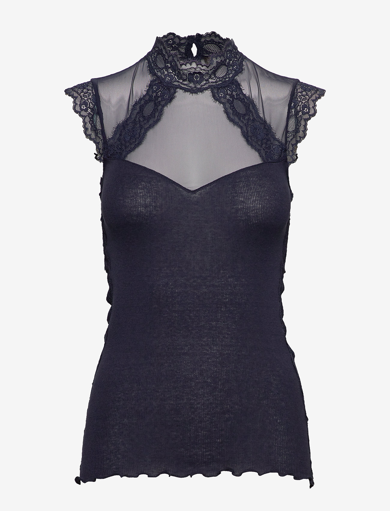 Rosemunde - Silk top regular w/lace - navy - 0