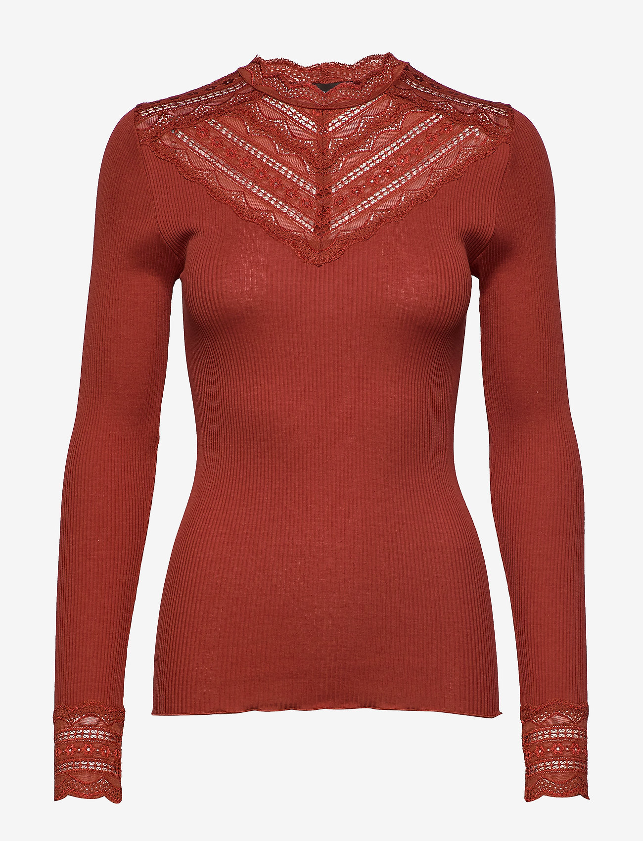 Rosemunde - Silk t-shirt regular ls w/wide lace - burnt red - 0