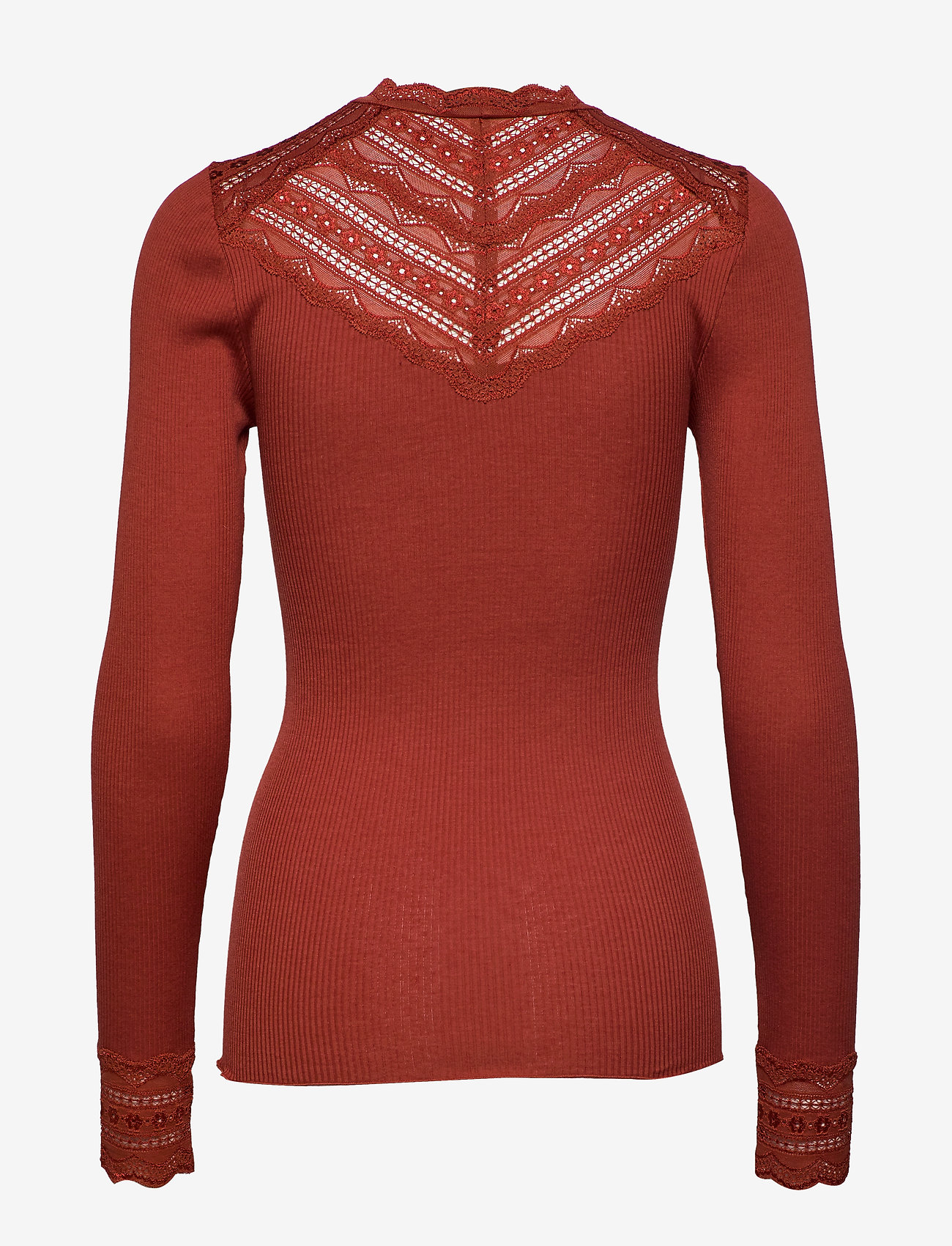Rosemunde - Silk t-shirt regular ls w/wide lace - burnt red - 1