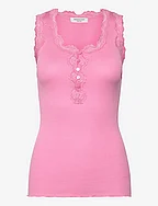 Silk top w/ button & lace - DOLLY PINK