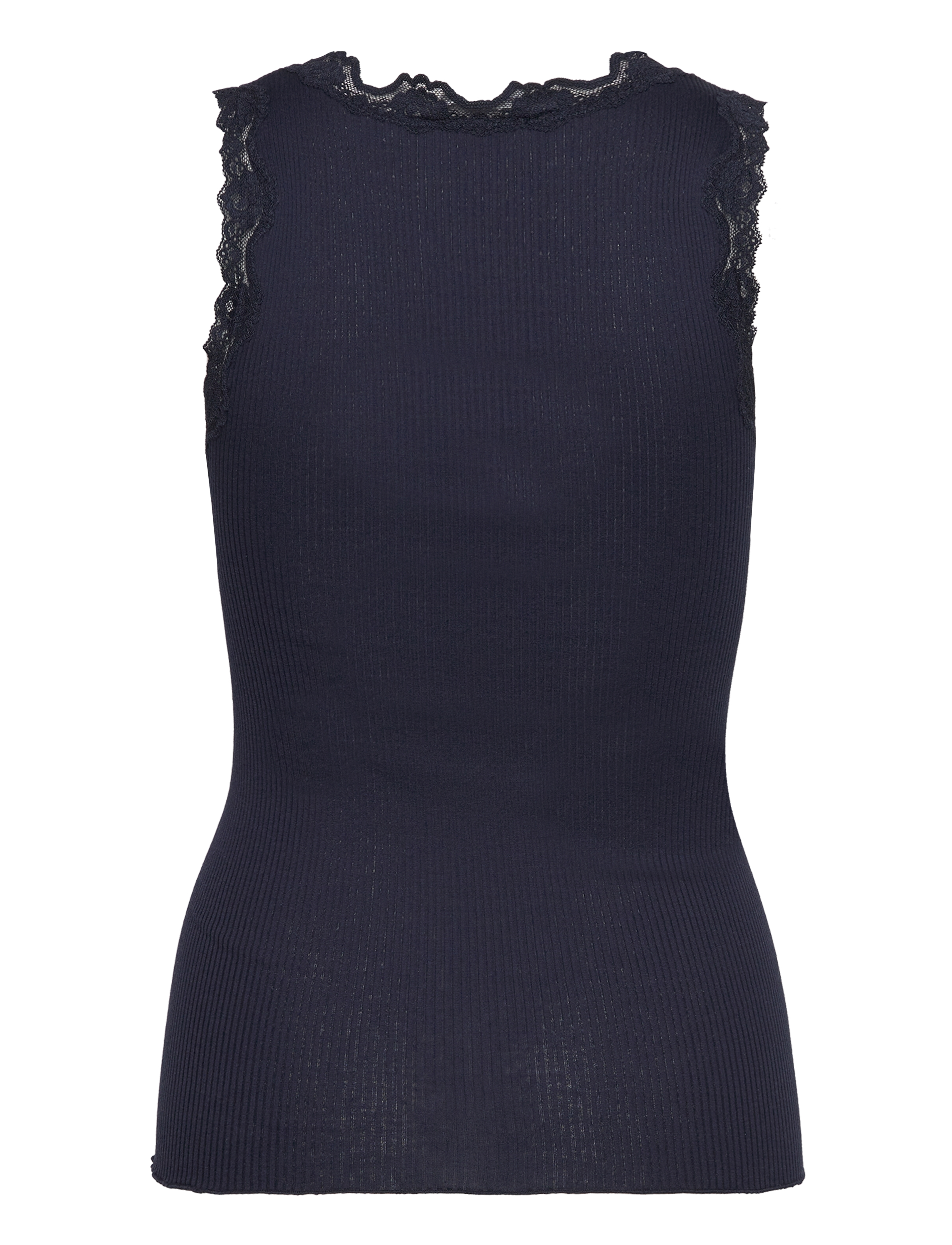 Rosemunde - Silk top w/ button & lace - navy - 1