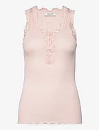 Silk top w/ button & lace - SOFT ROSE
