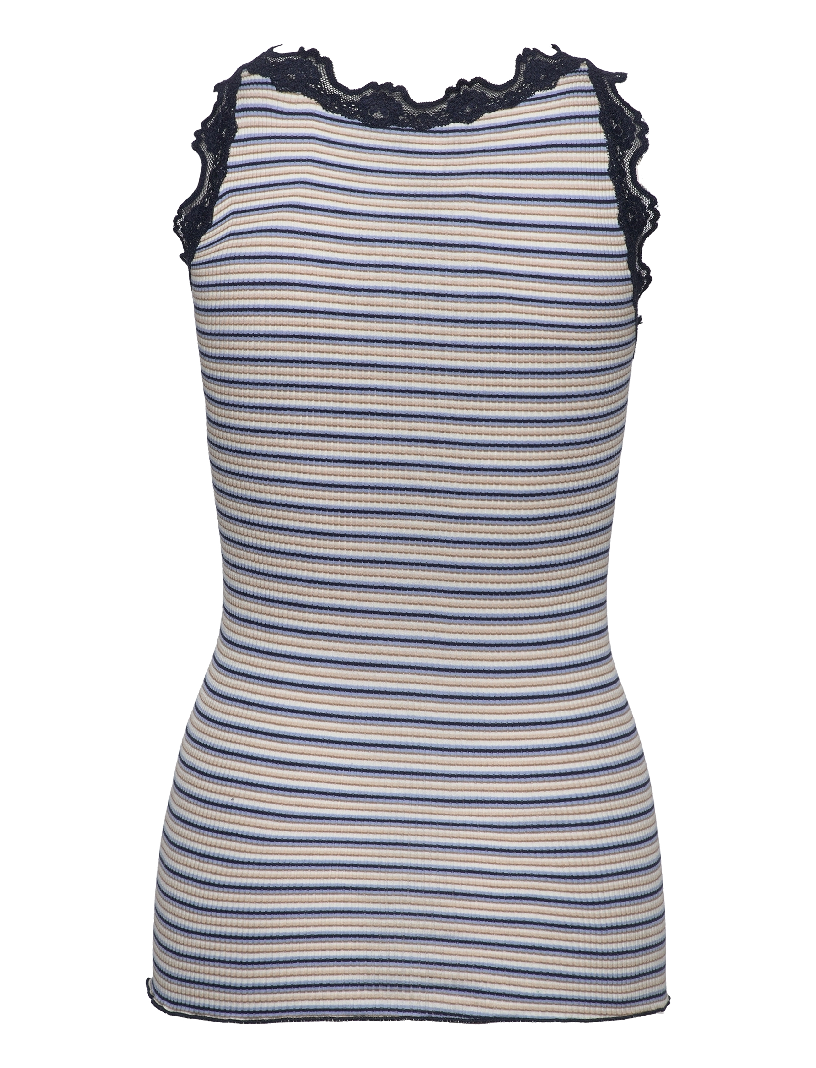 Rosemunde - Silk top w/ lace - blue multi stripe - 1
