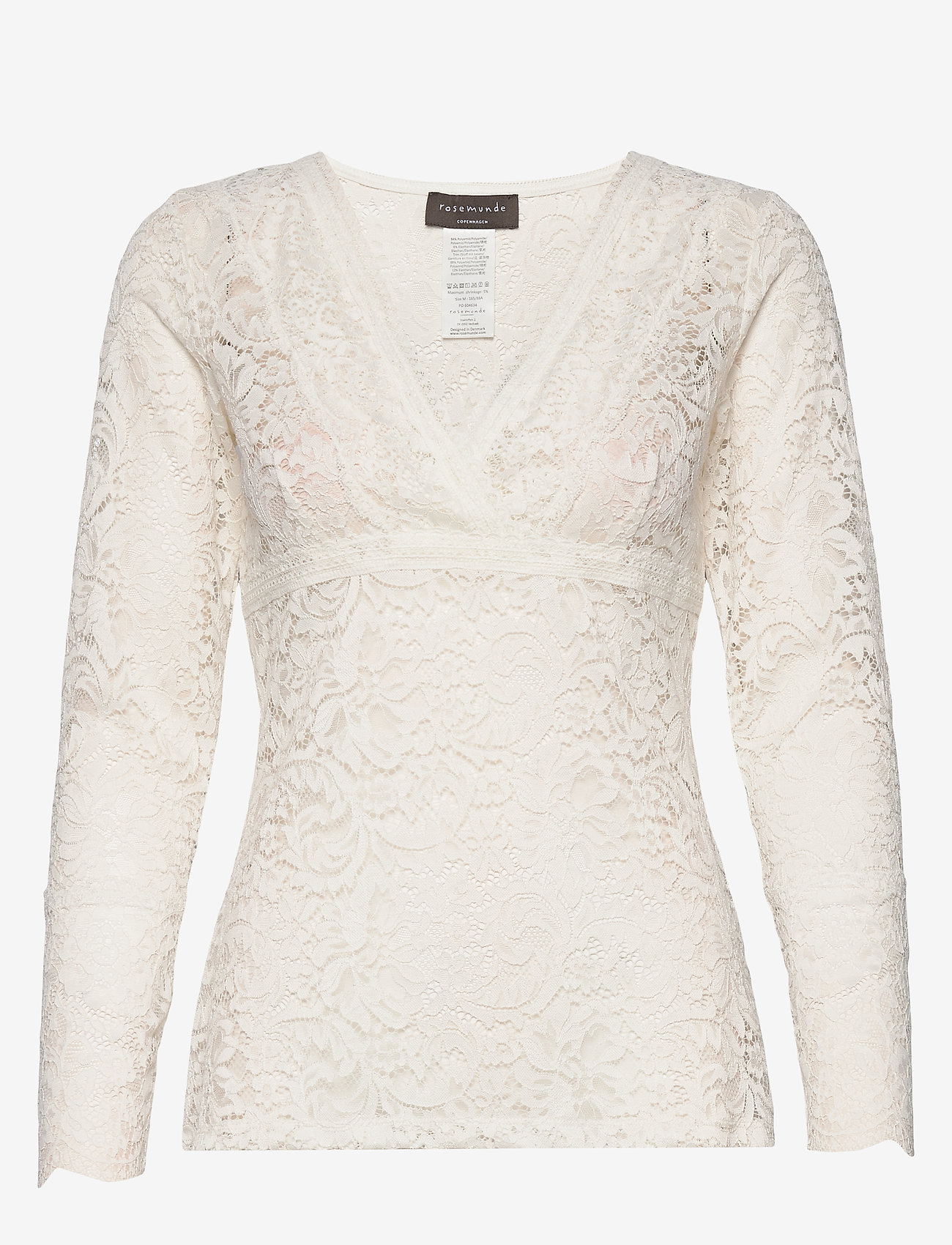 Rosemunde - Silk t-shirt regular ls w/lace - ivory - 0