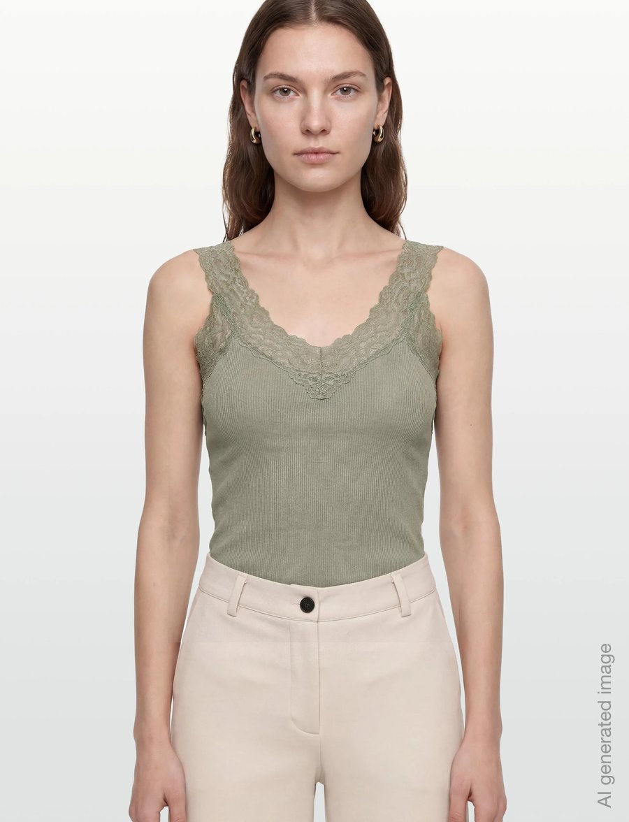 Rosemunde - RWBernadine Organic Cotton SL Lace - tanktops - dried sage - 3