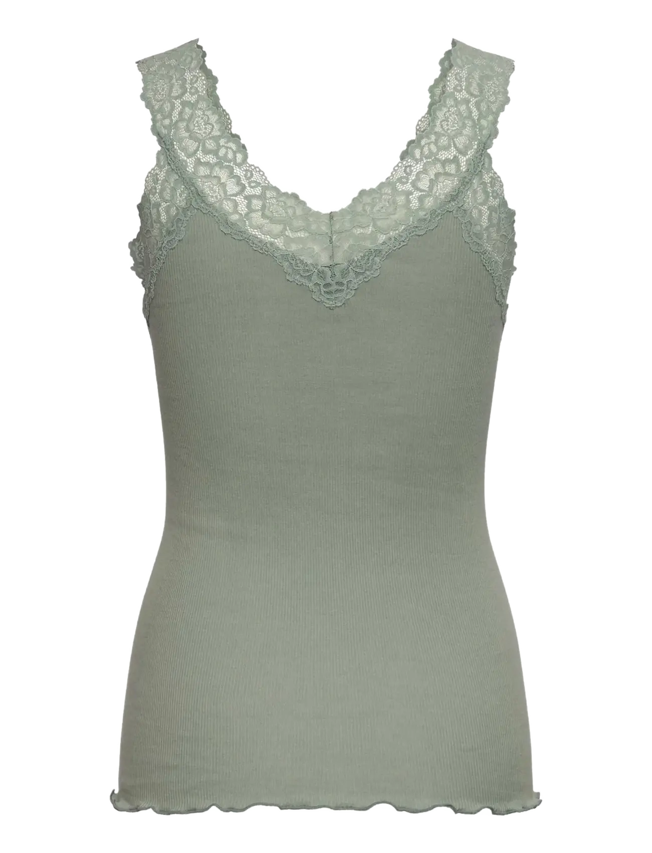Rosemunde - RWBernadine Organic Cotton SL Lace Top - sleeveless tops - green milieu - 2