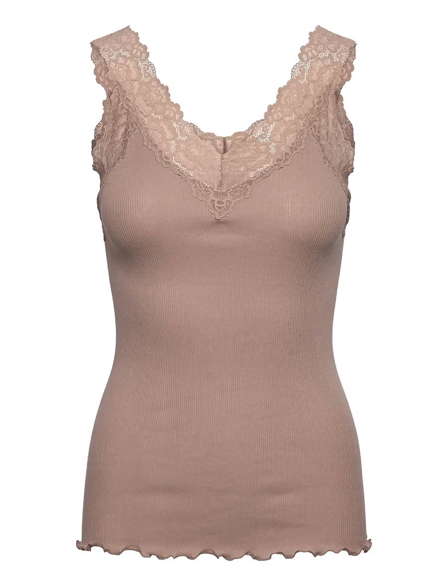 Rosemunde - Organic top w/ lace - Ärmellose tops - mocha meringue - 0