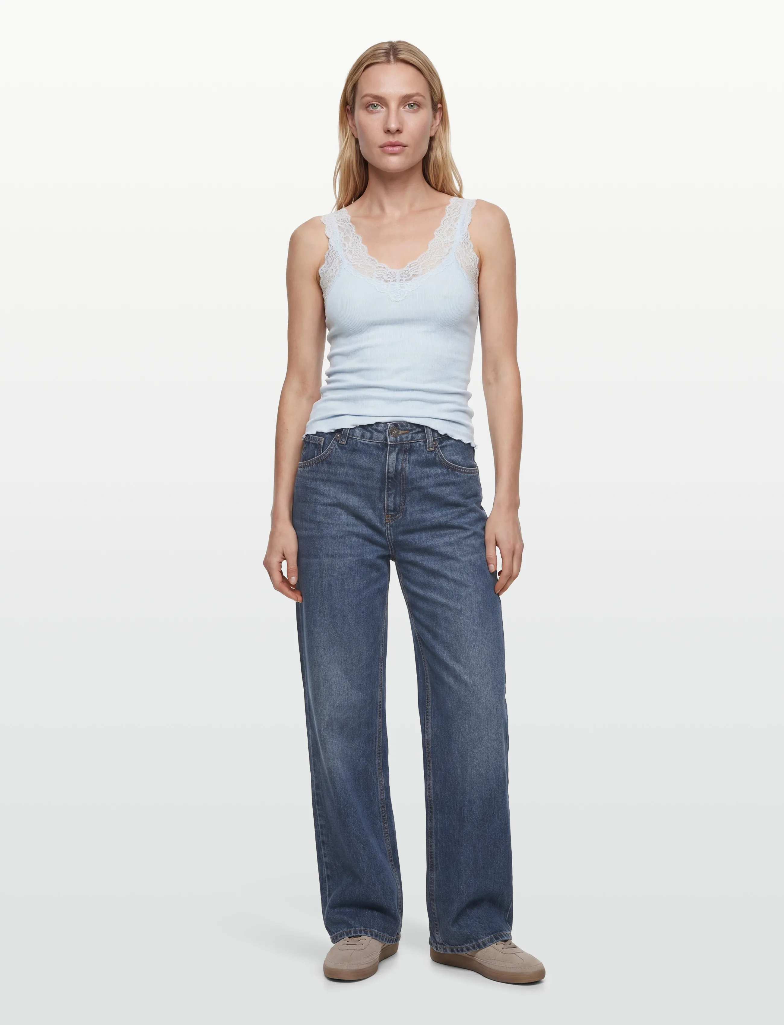 Rosemunde Rwbernadine Organic Cotton Sl Lace Top, L, T-shirts & Oberteile, Blau - Sleeveless, Frauen