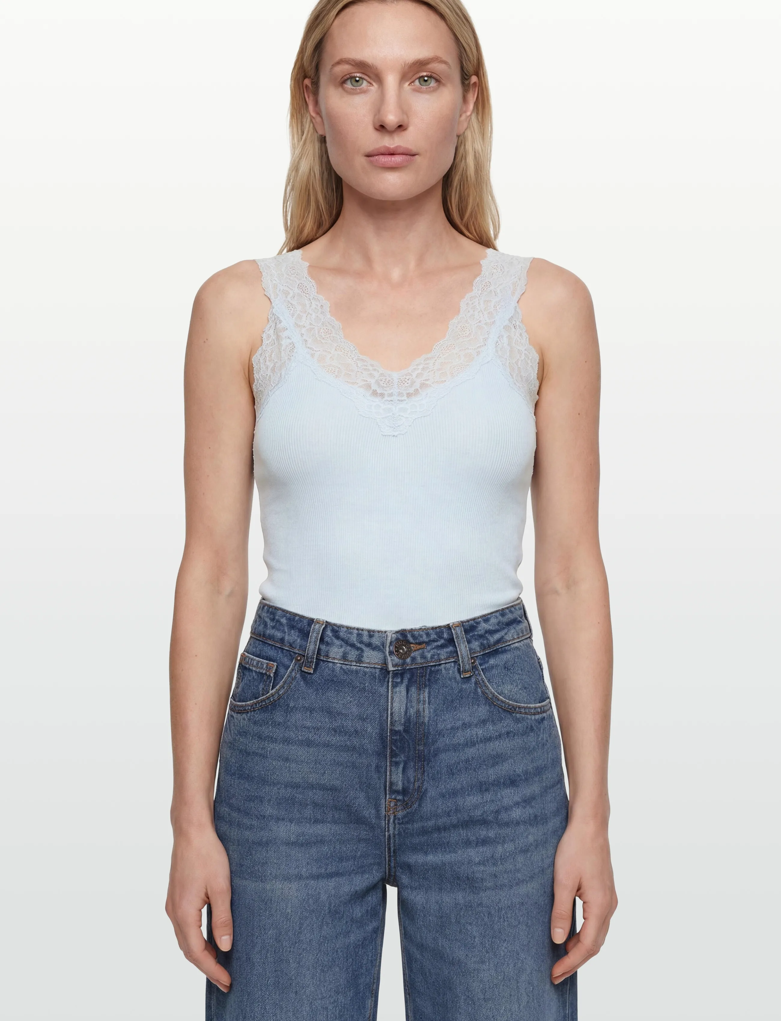 Rosemunde - RWBernadine Organic Cotton SL Lace Top - tanktops - nantucket blue - 3