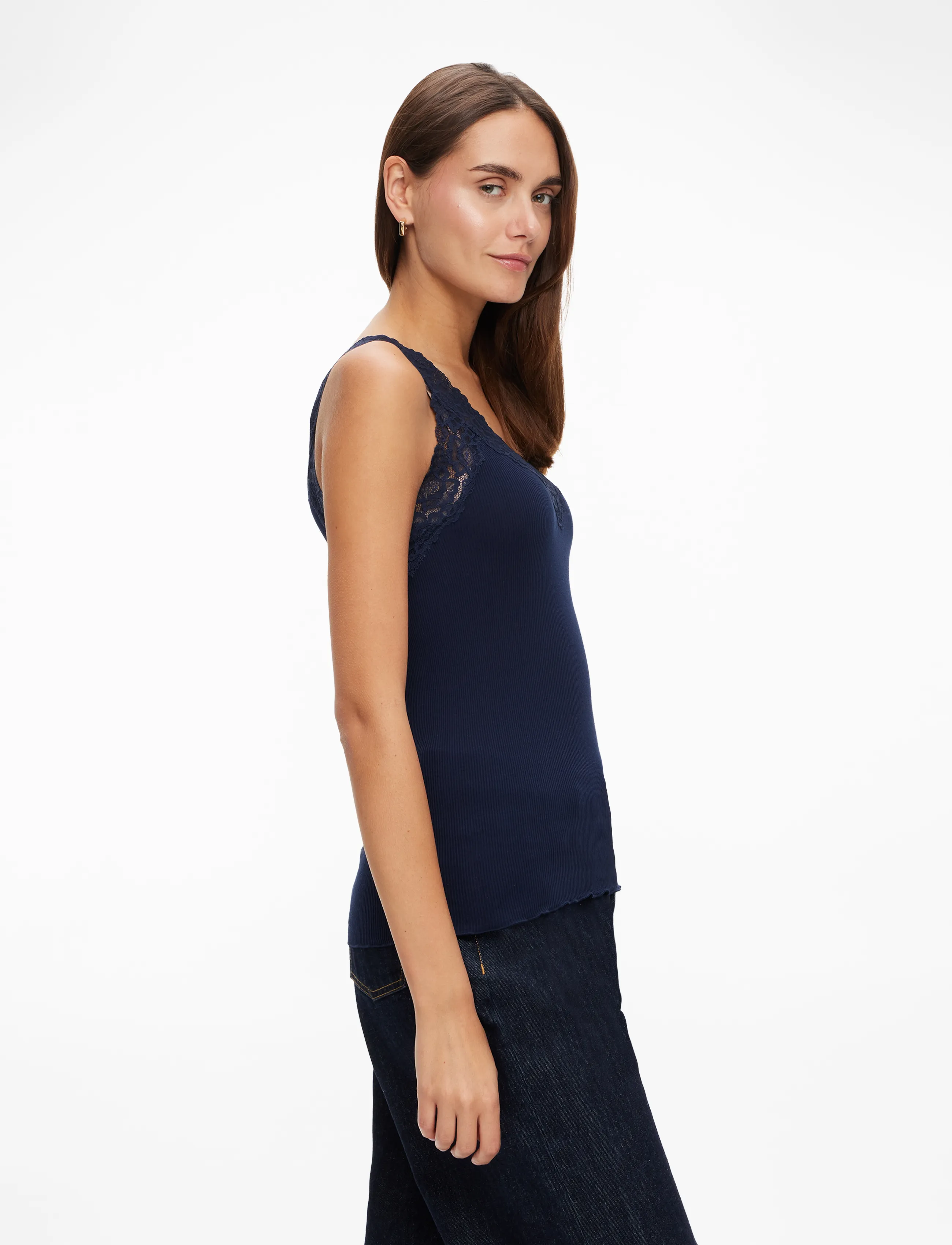 Rosemunde - RWBernadine Organic Cotton SL Lace - topid ja varrukateta alussärgid - navy - 3