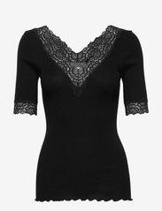 Rosemunde - Organic t-shirt w/ lace - t-skjorter - black - 0