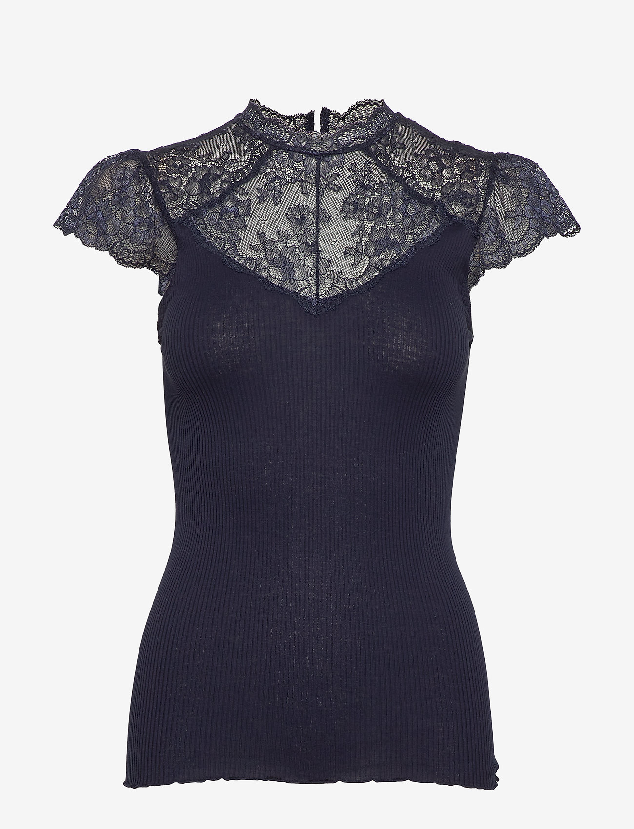 Rosemunde - Silk t-shirt regular ss w/lace - navy - 0