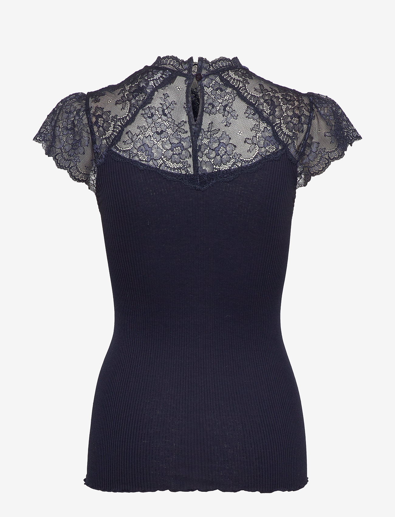 Rosemunde - Silk t-shirt regular ss w/lace - navy - 1