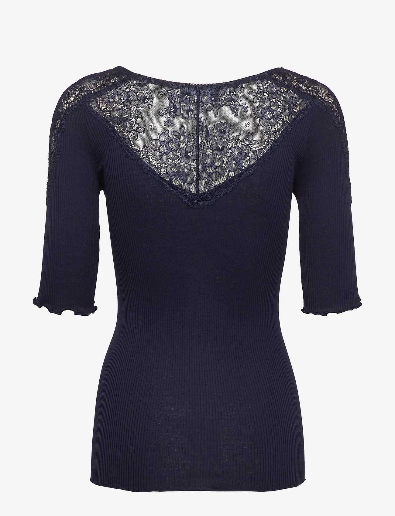 Rosemunde - Silk t-shirt regular ss w/lace - navy - 1