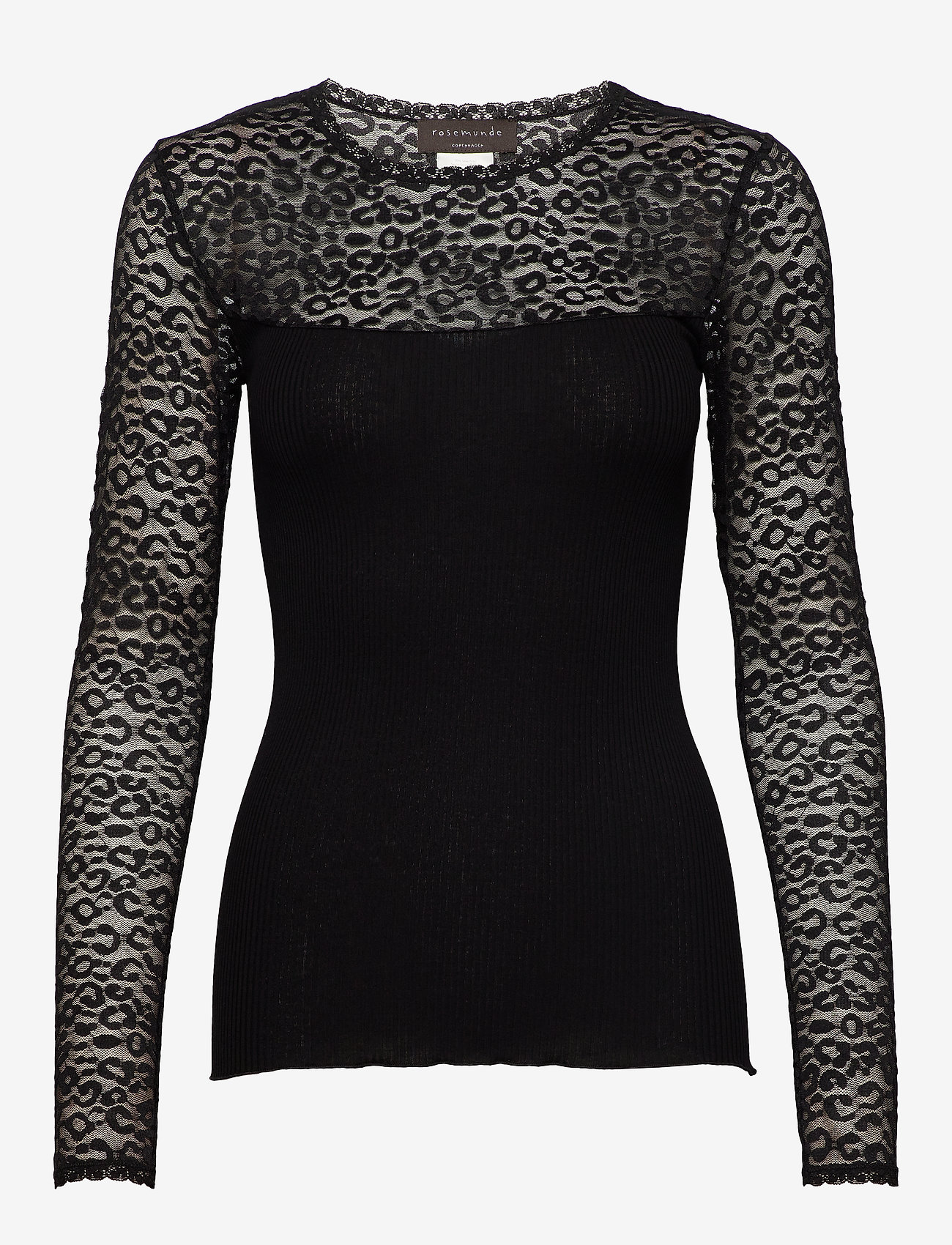 Rosemunde - Silk t-shirt regular ls w/lace - black - 0