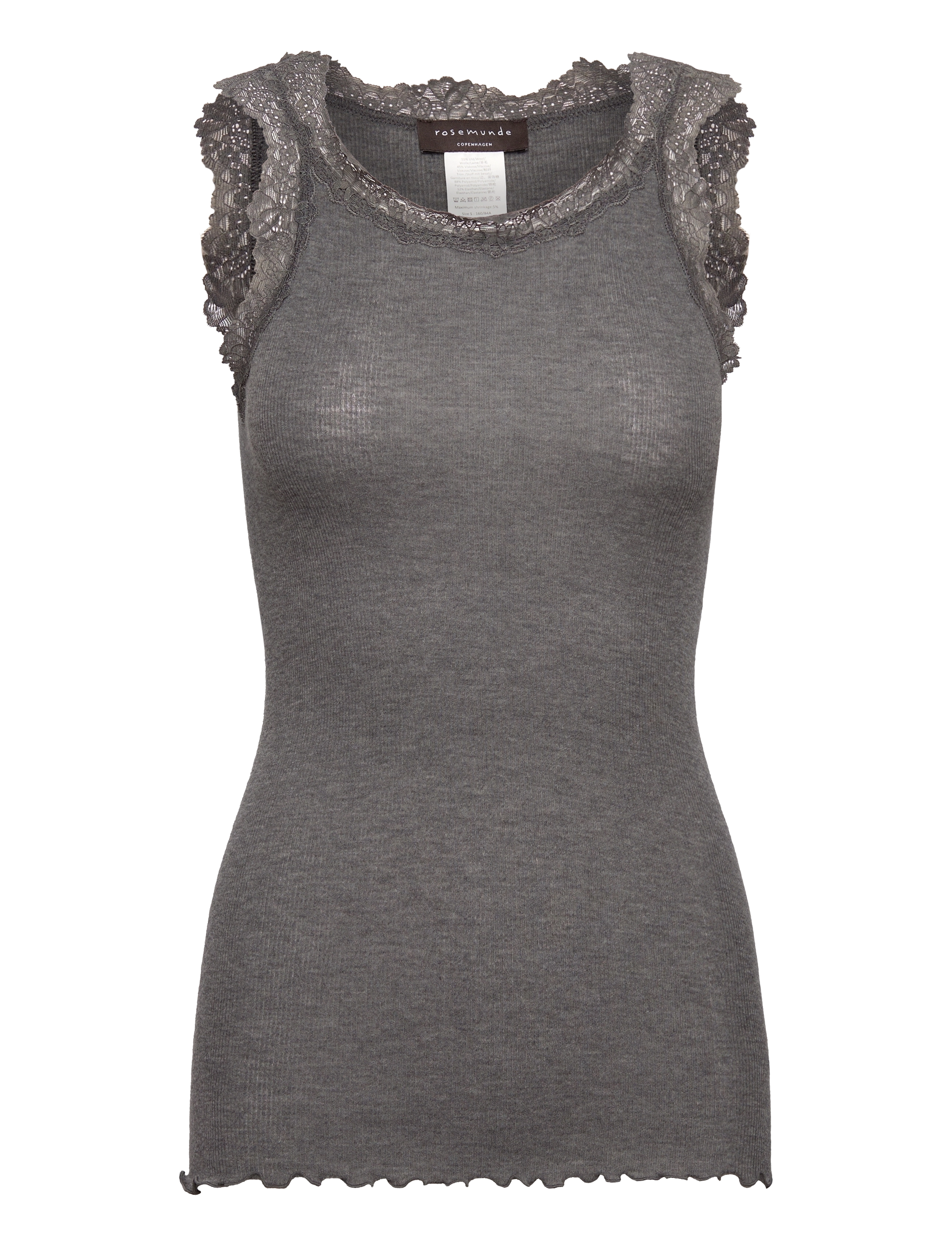 Rosemunde RWBurlington Wool SL Lace Top - Tøj - DARK GREY MELANGE / grey