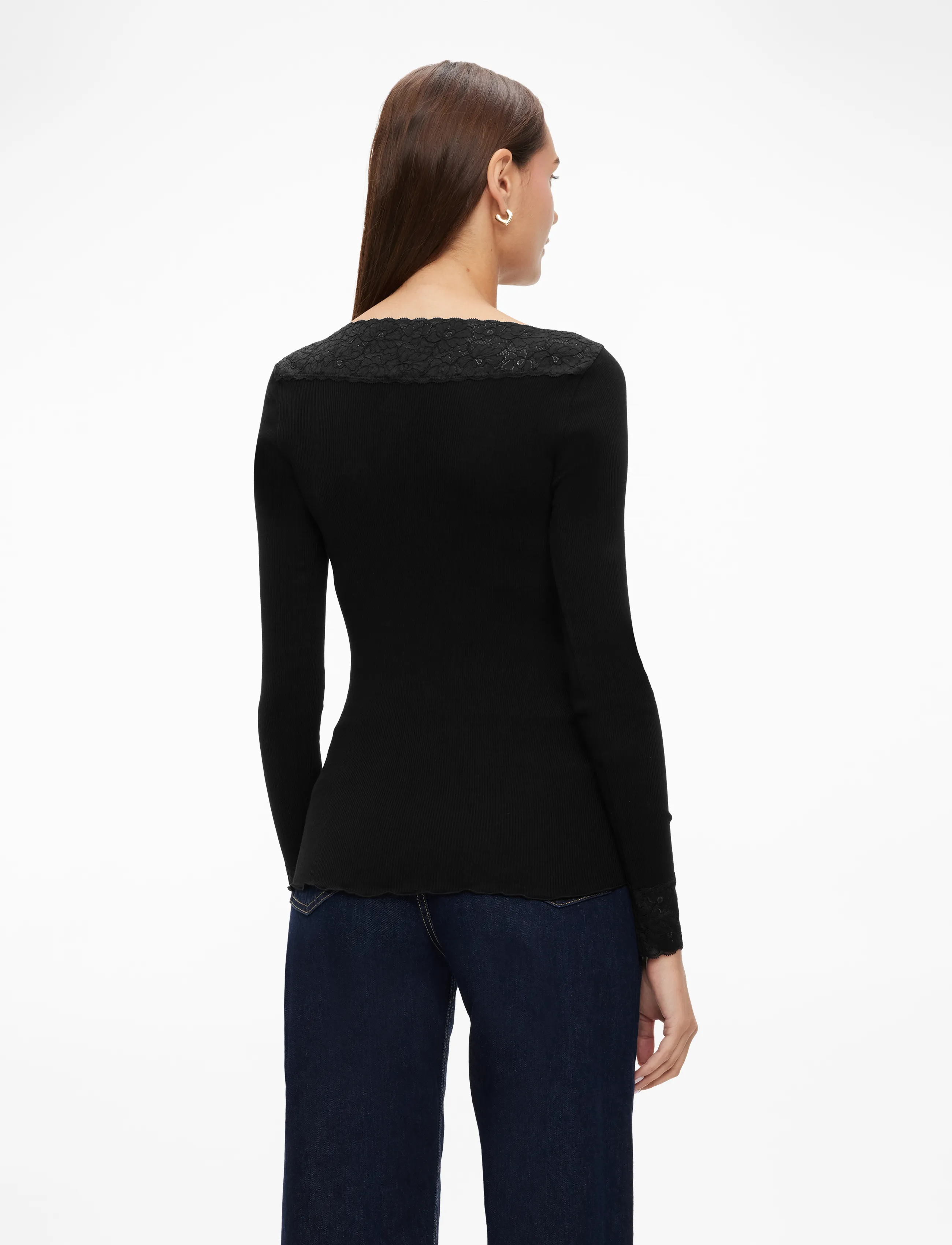 Rosemunde - RWBernadine Organic LS V-neck Lace - black - 4