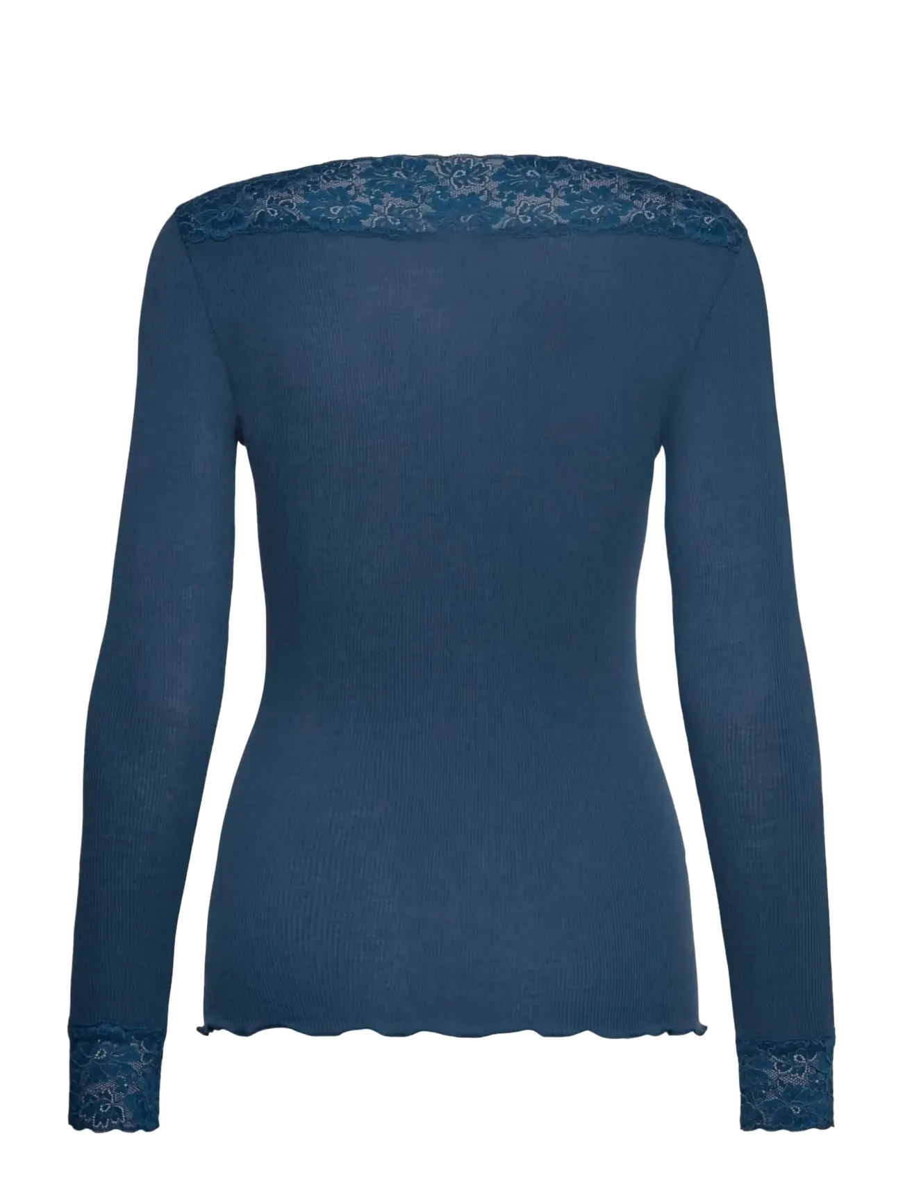 Rosemunde - RWBernadine Organic LS V-neck Lace - long-sleeved tops - dark denim - 1