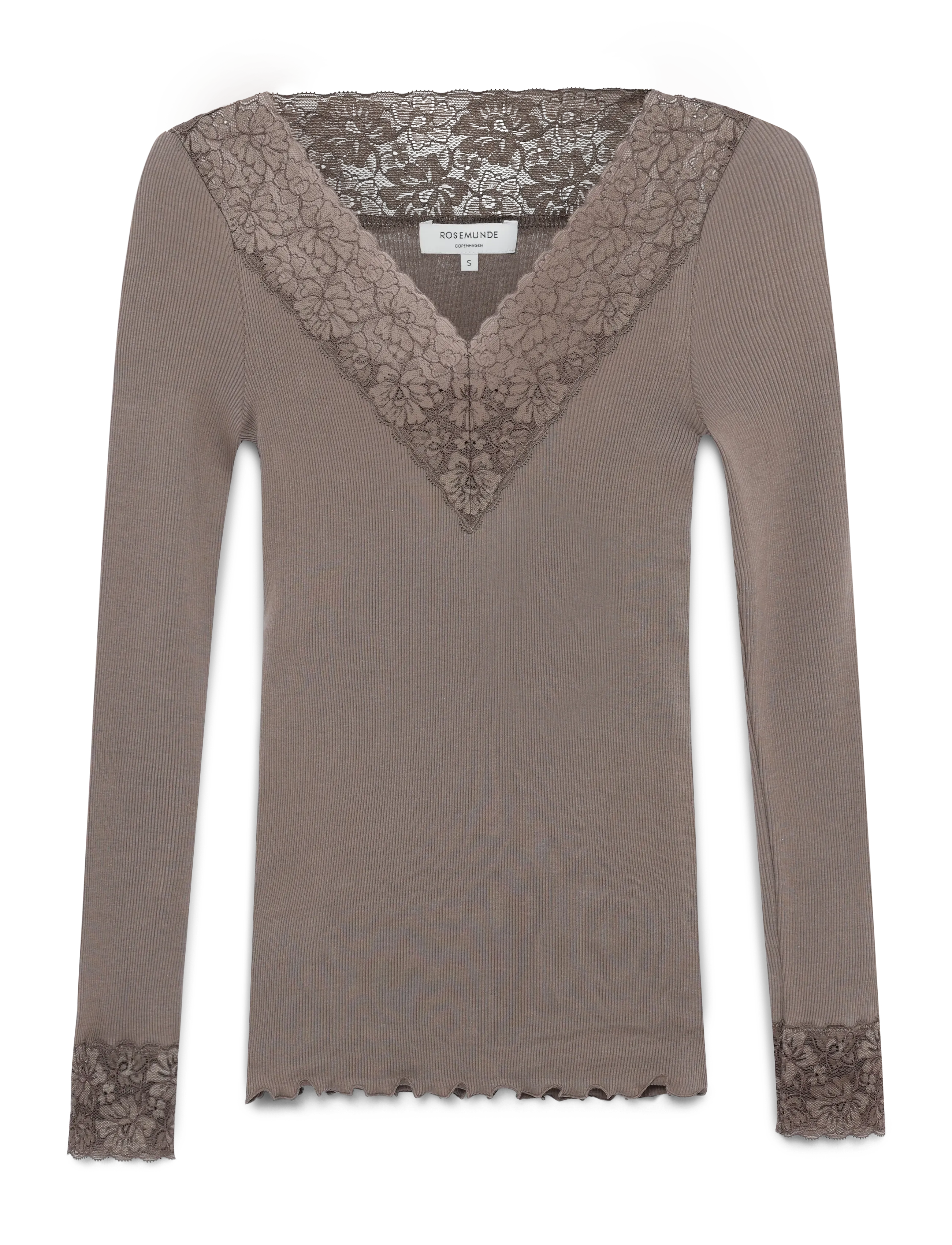 Rosemunde - RWBernadine Organic LS V-neck Lace T-shirt - falcon - 1