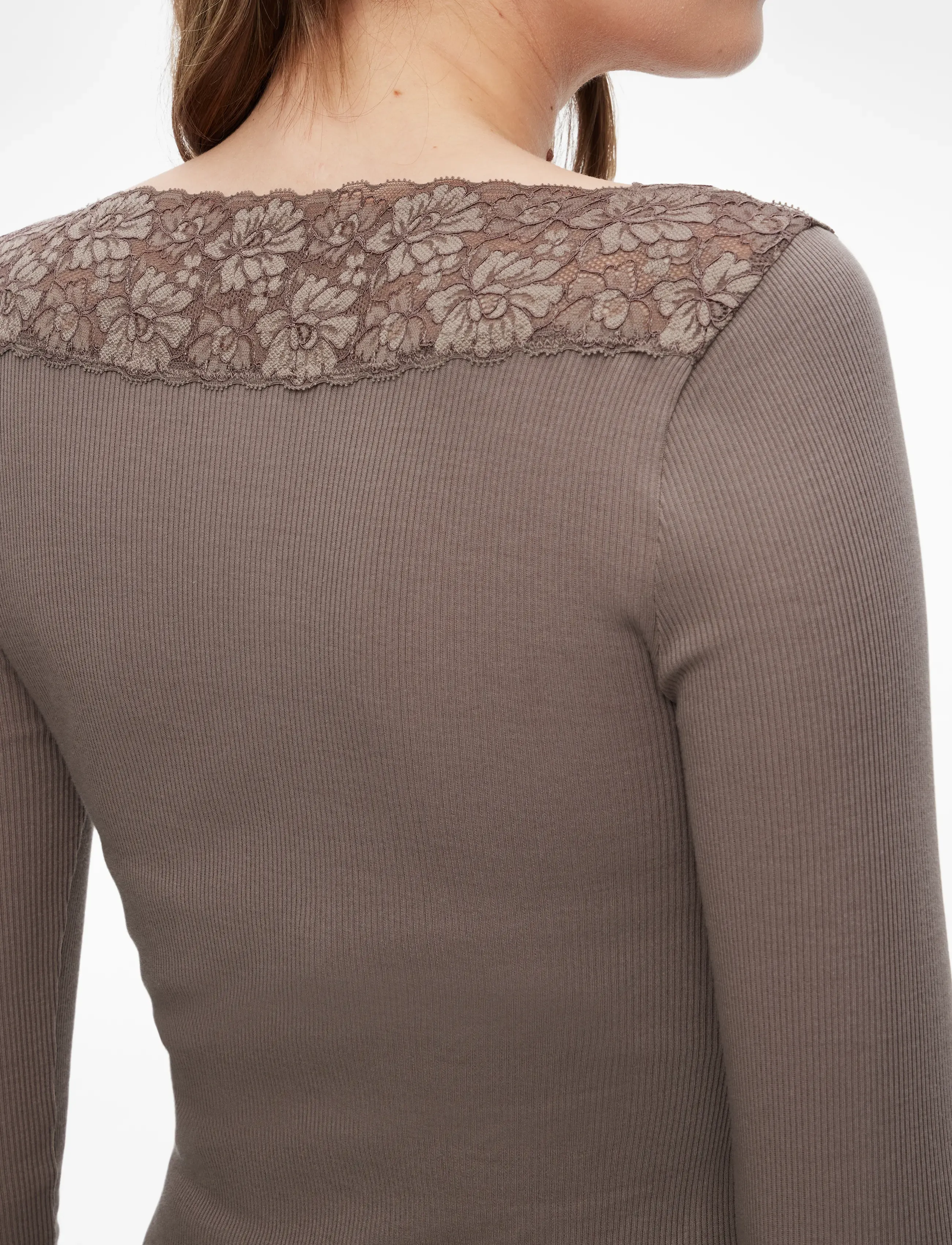 Rosemunde - RWBernadine Organic LS V-neck Lace T-shirt - falcon - 5