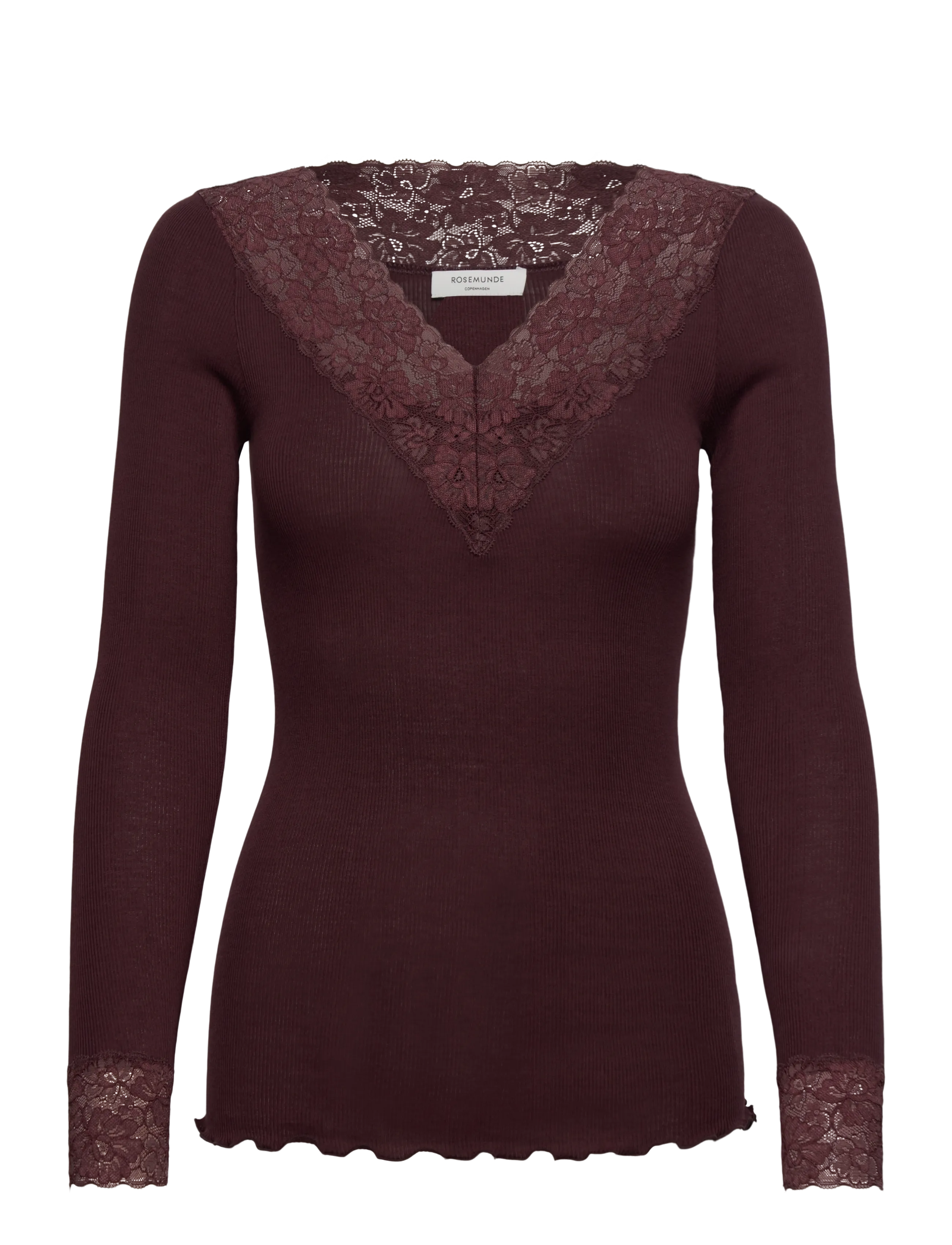 Rosemunde RWBernadine Organic LS V-neck Lace - Kleding - FUDGE / brown