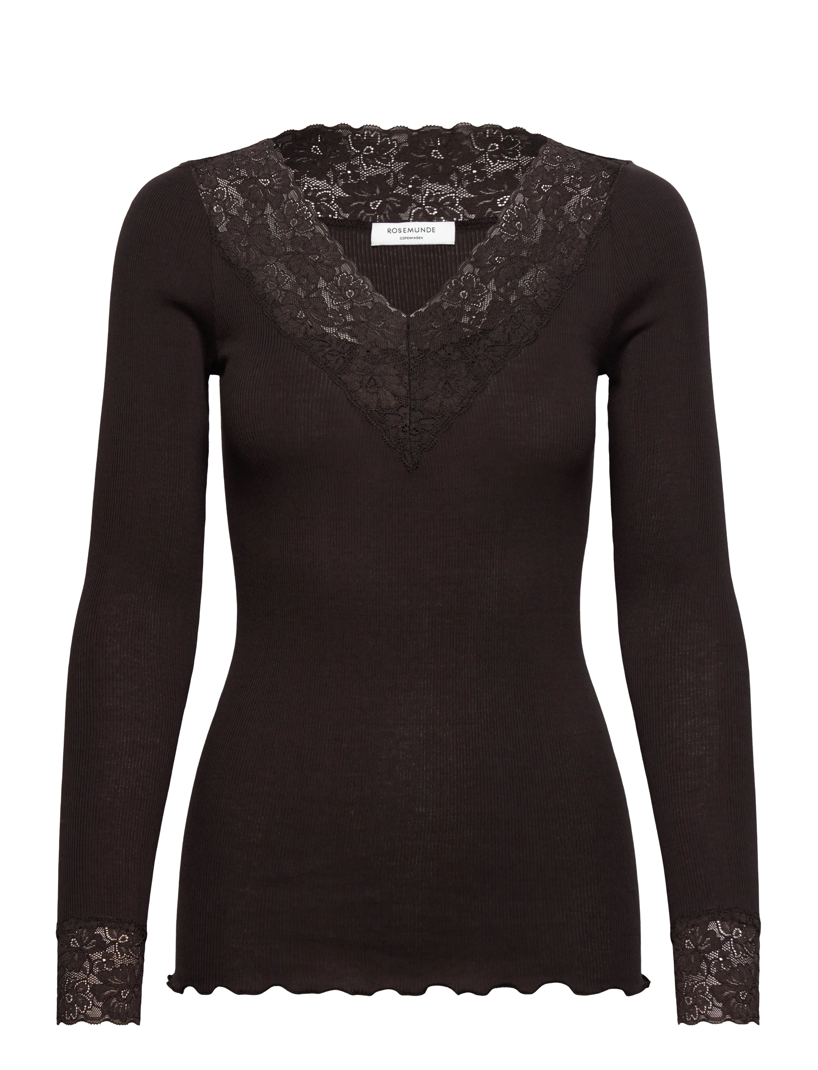 Rosemunde RWBernadine Organic LS V-neck Lace - Rosemunde - GANACHE / brown