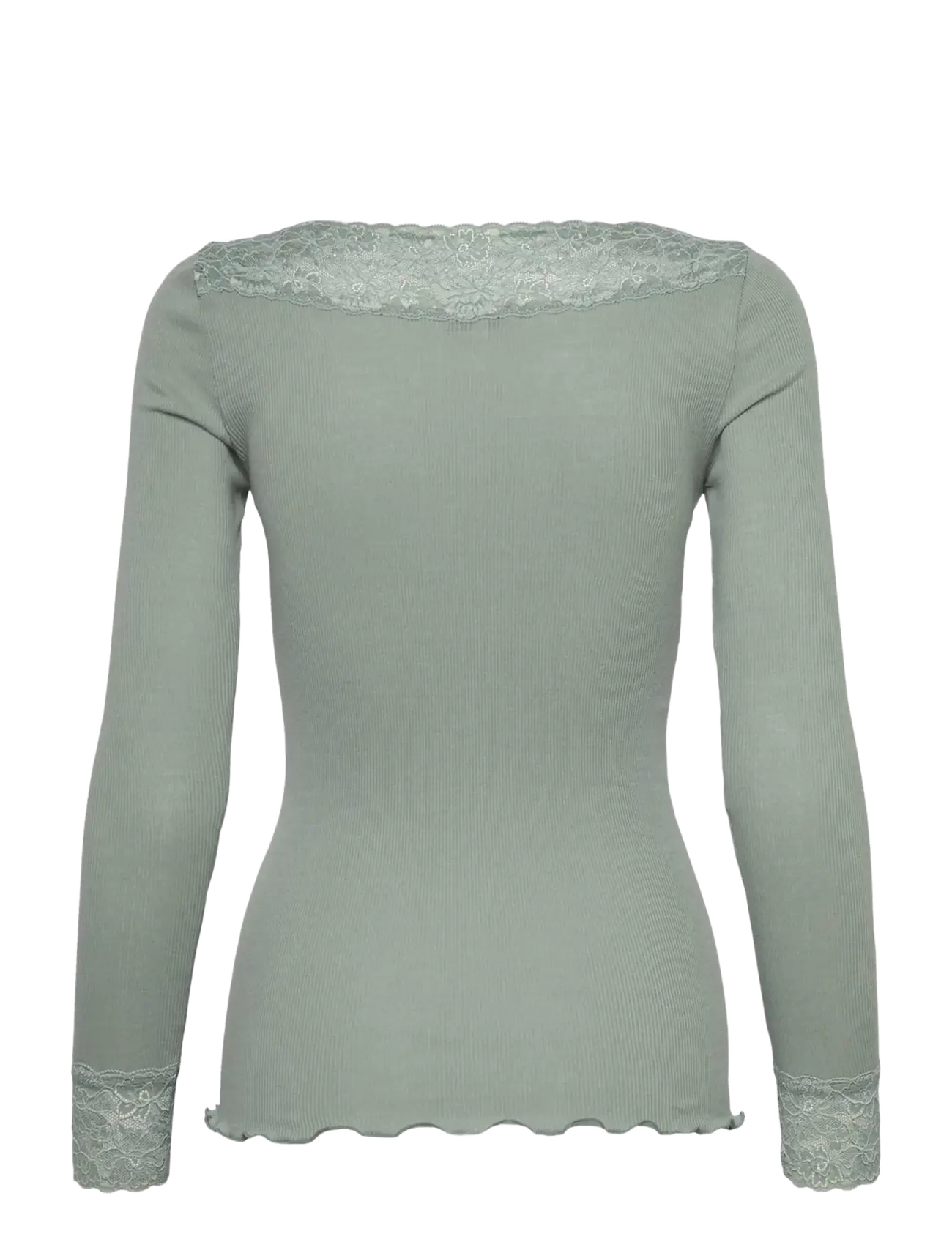 Rosemunde - RWBernadine Organic LS V-neck Lace T-shirt - langærmede toppe - green milieu - 2