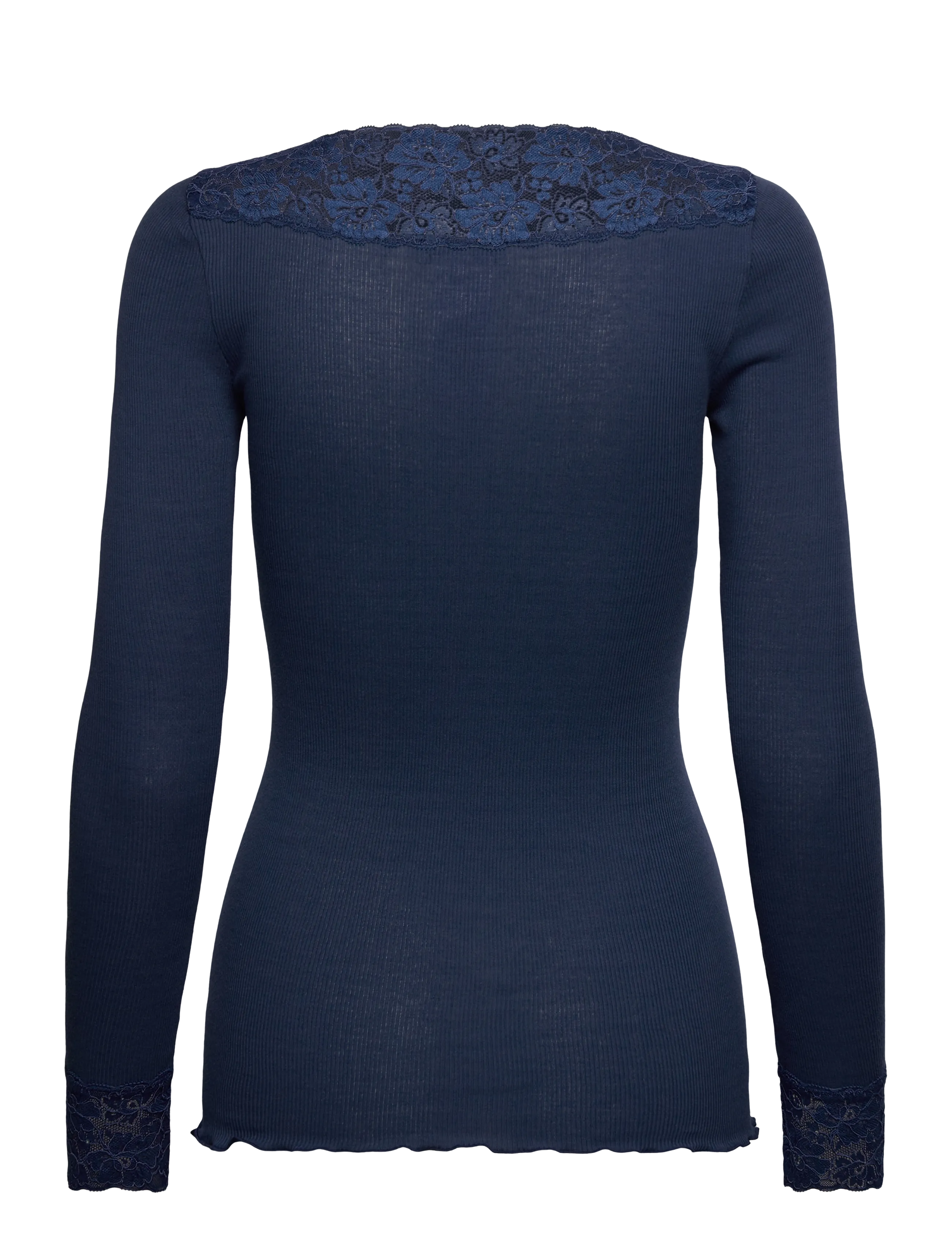 Rosemunde - RWBernadine Organic LS V-neck Lace - långärmade toppar - insignia blue - 1