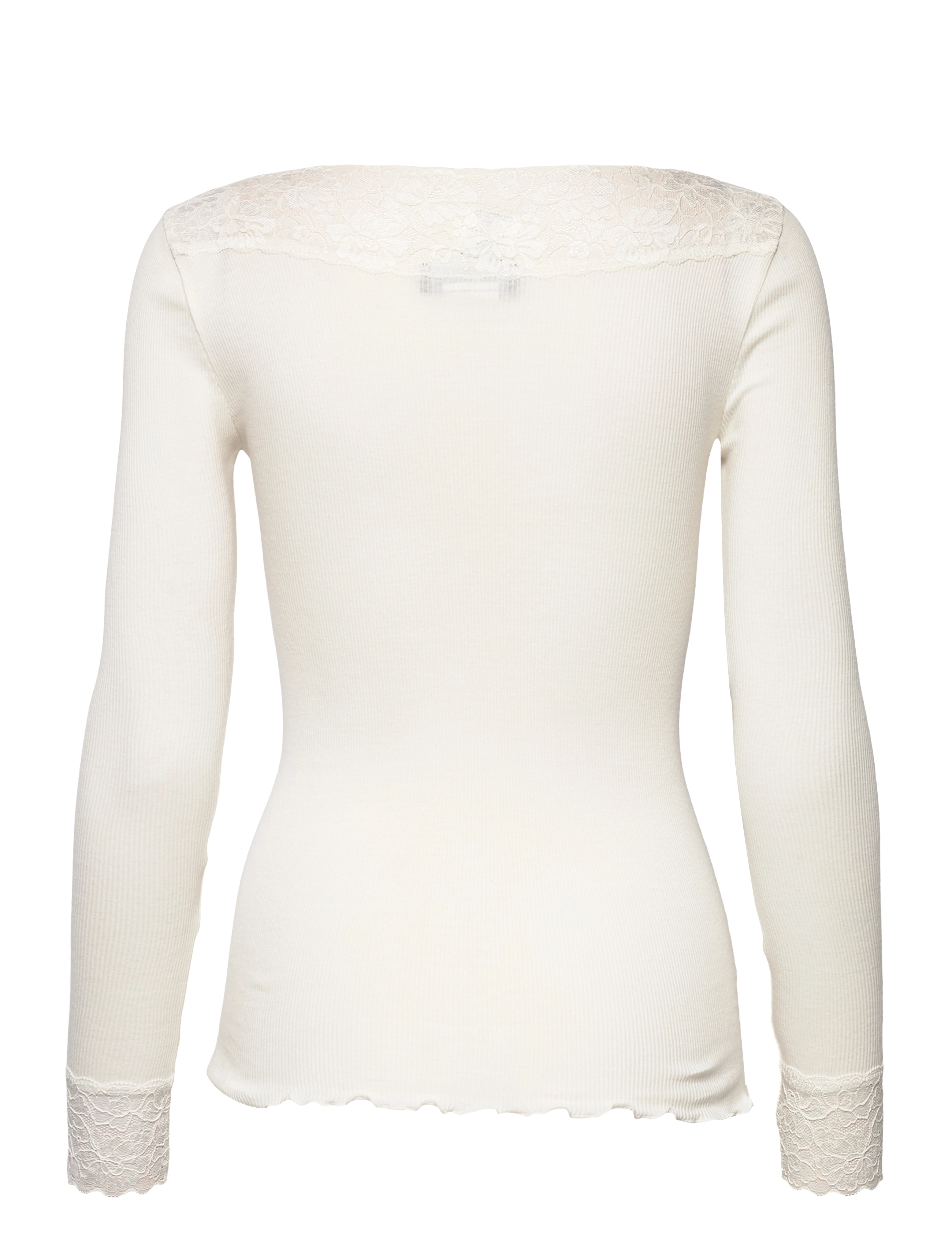 Rosemunde - RWBernadine Organic LS V-neck Lace T-shirt - pikkade varrukatega alussärgid - ivory - 1