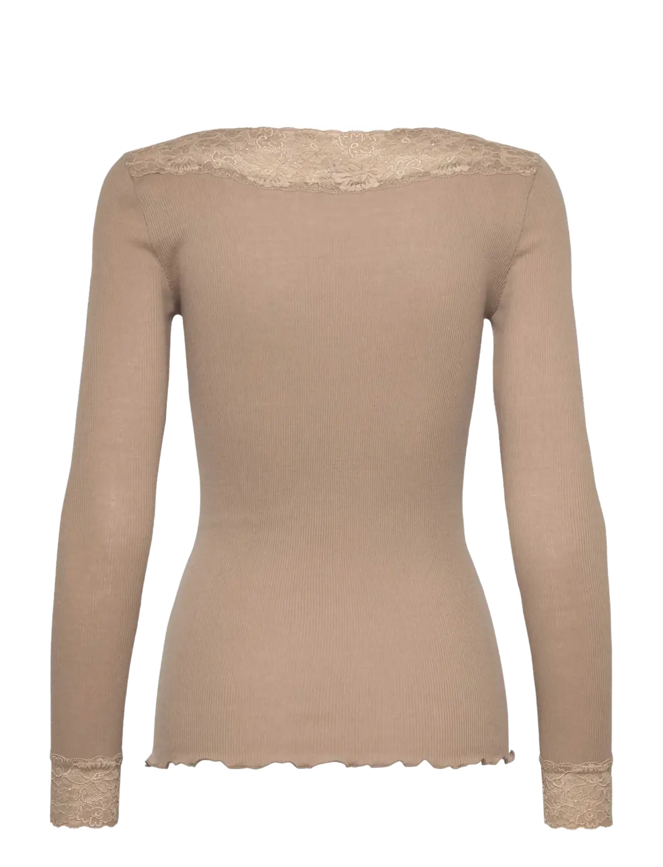 Rosemunde - RWBernadine Organic LS V-neck Lace T-shirt - pikkade varrukatega alussärgid - mocha meringue - 2