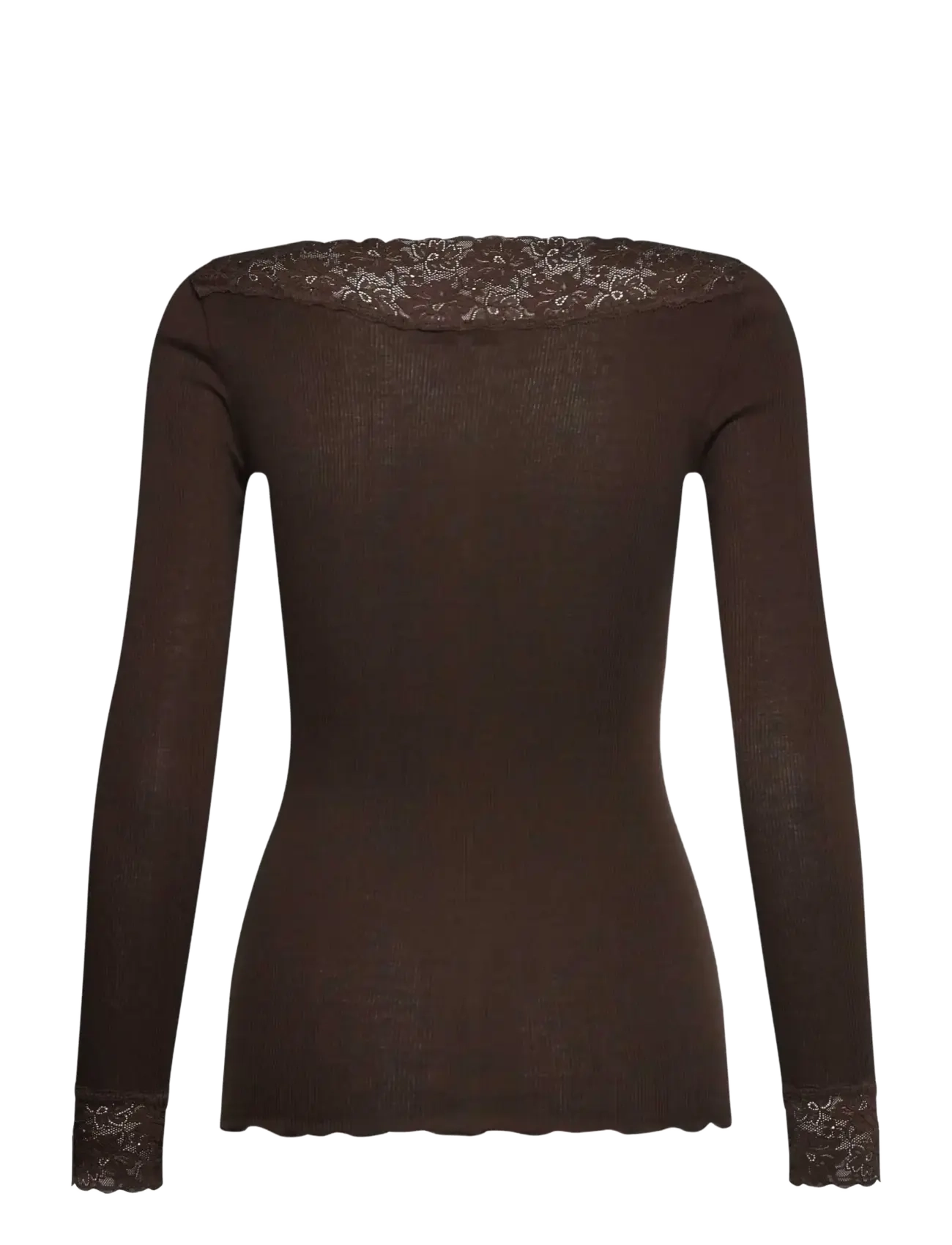 Rosemunde - RWBernadine Organic LS V-neck Lace T-shirt - langärmlige tops - mole - 1