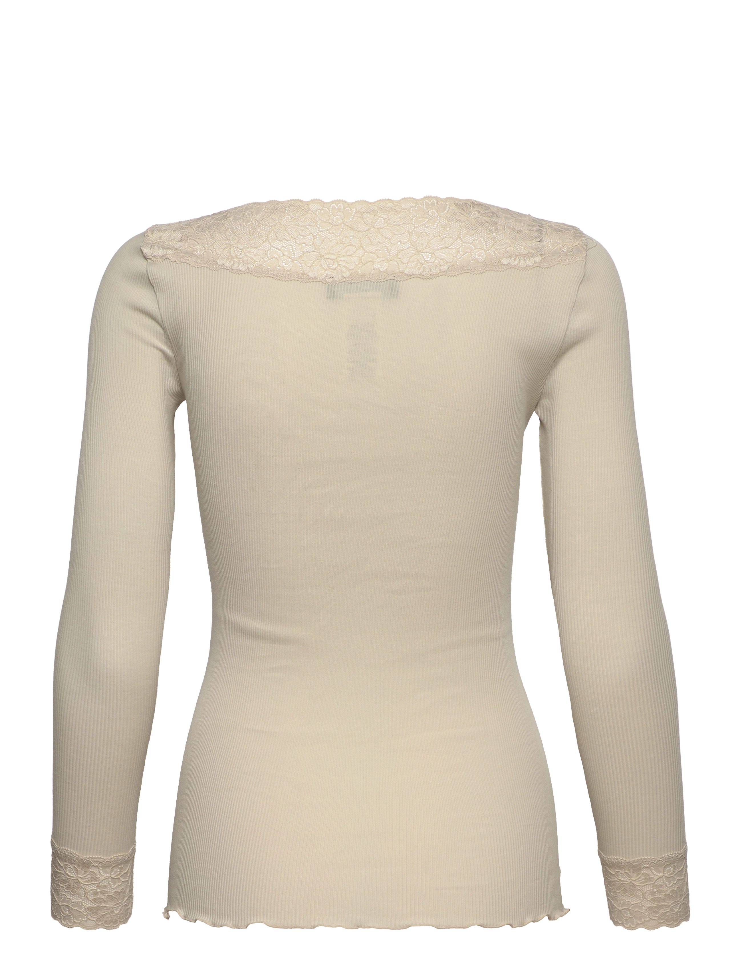 Rosemunde - RWBernadine Organic LS V-neck Lace T-shirt - langærmede toppe - moonstone - 1