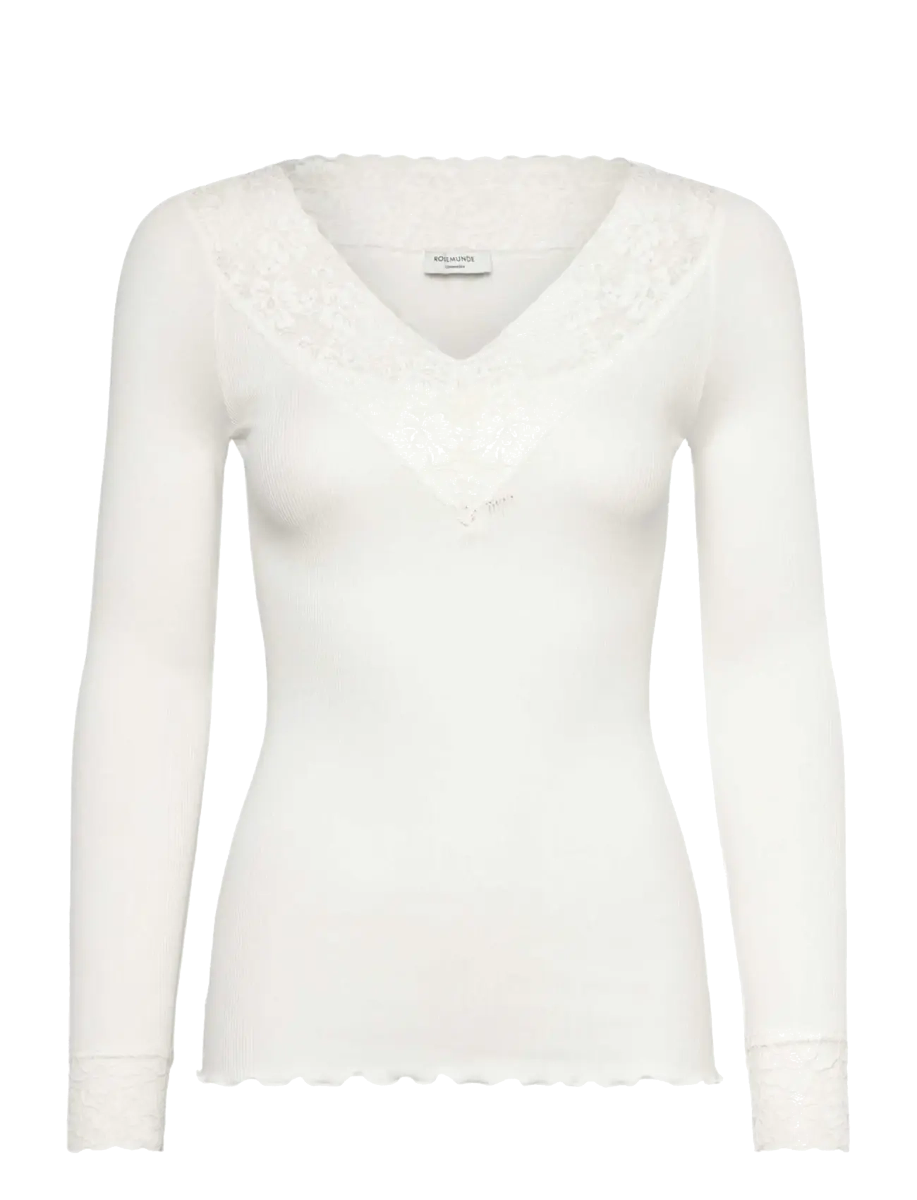 Rosemunde RWBernadine Organic LS V-neck Lace T-shirt - Rosemunde - NEW WHITE / white