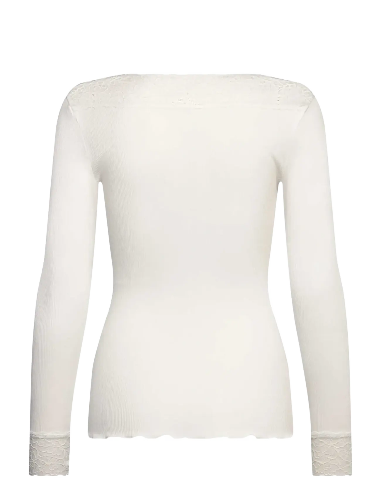 Rosemunde - RWBernadine Organic LS V-neck Lace T-shirt - langärmlige tops - new white - 1