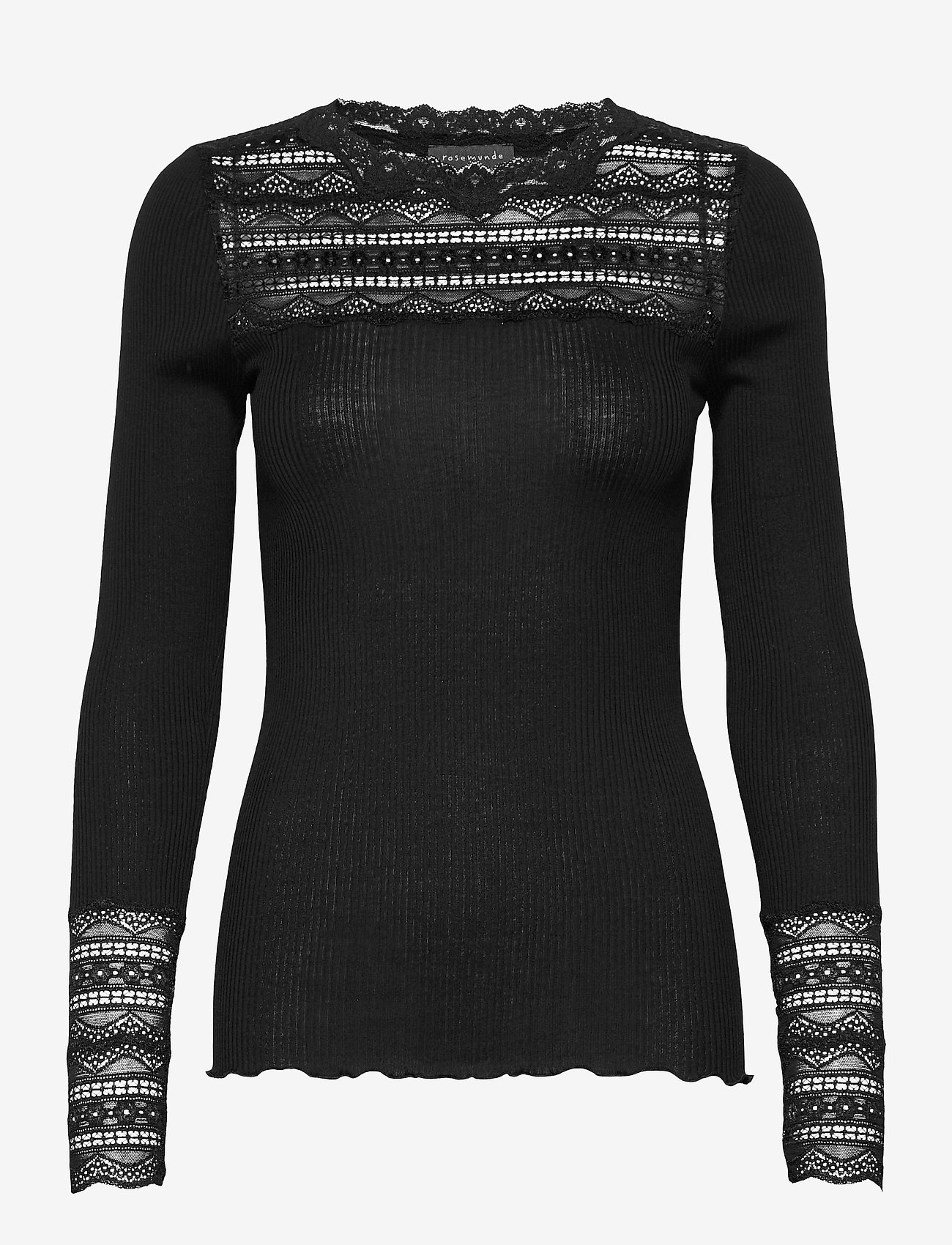 Rosemunde - Silk t-shirt regular ls w/wide lace - black - 0