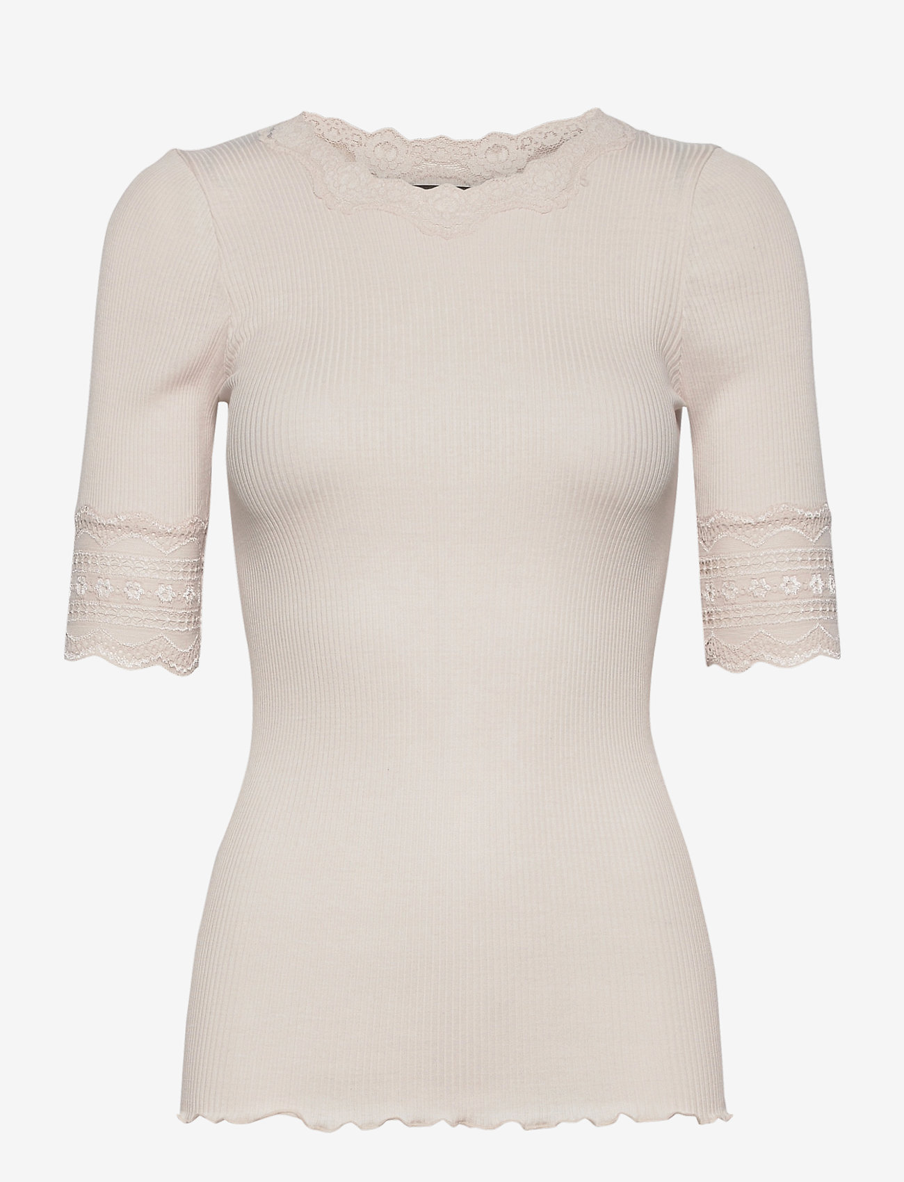 Rosemunde - Silk t-shirt regular ss w/wide lace - soft powder - 0