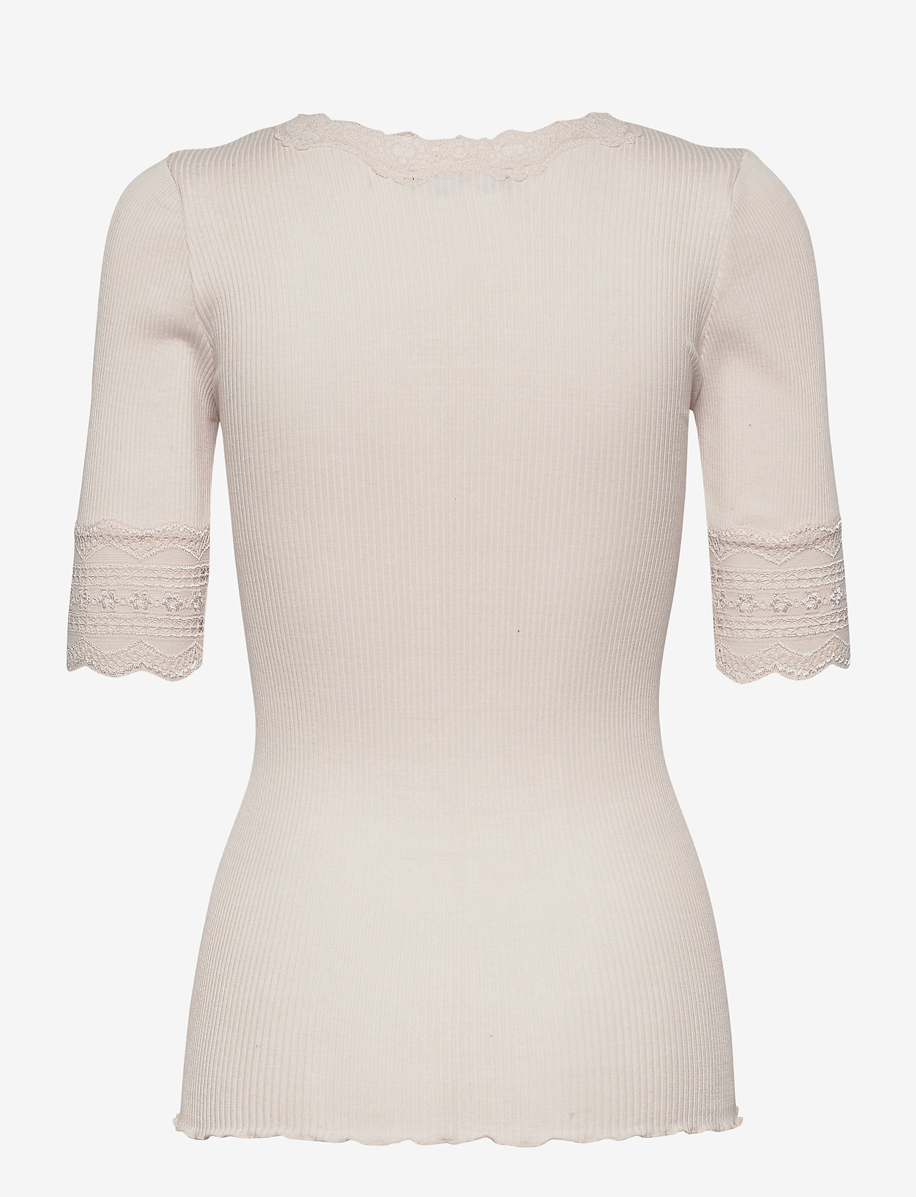 Rosemunde - Silk t-shirt regular ss w/wide lace - soft powder - 1