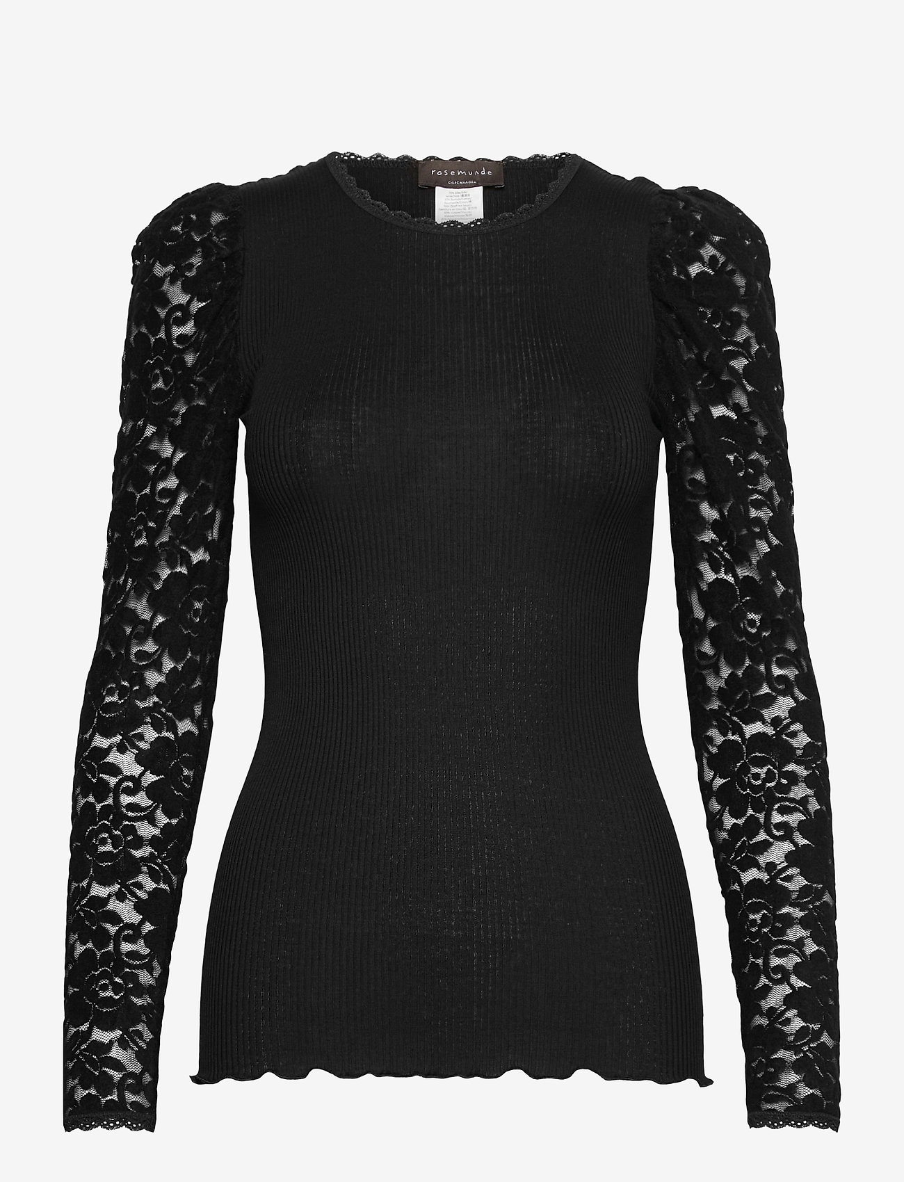 Rosemunde - Silk t-shirt regular ls w/ lace - black - 0