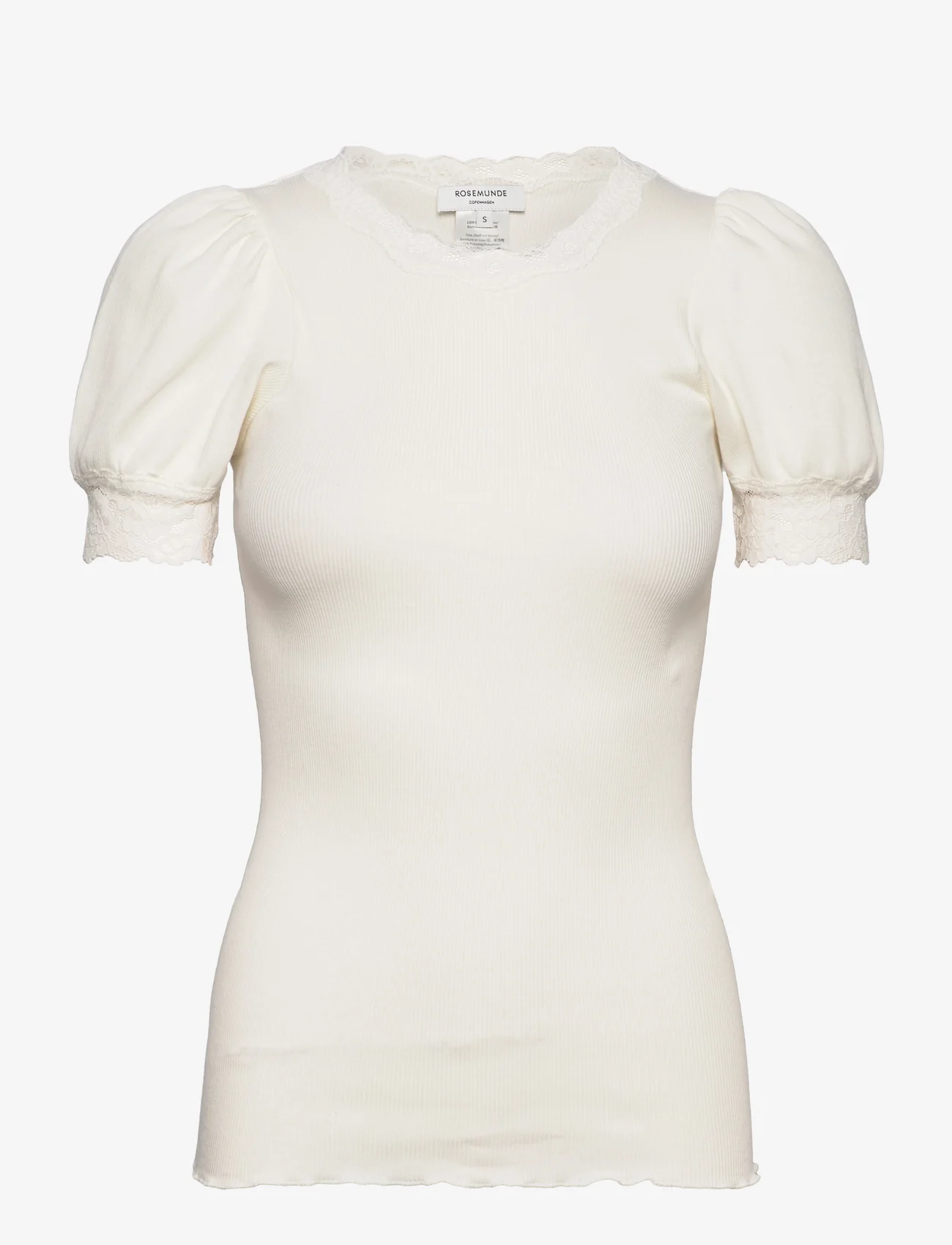 Rosemunde - Organic t-shirt w/ lace - stuttermabolir og toppar - ivory - 0