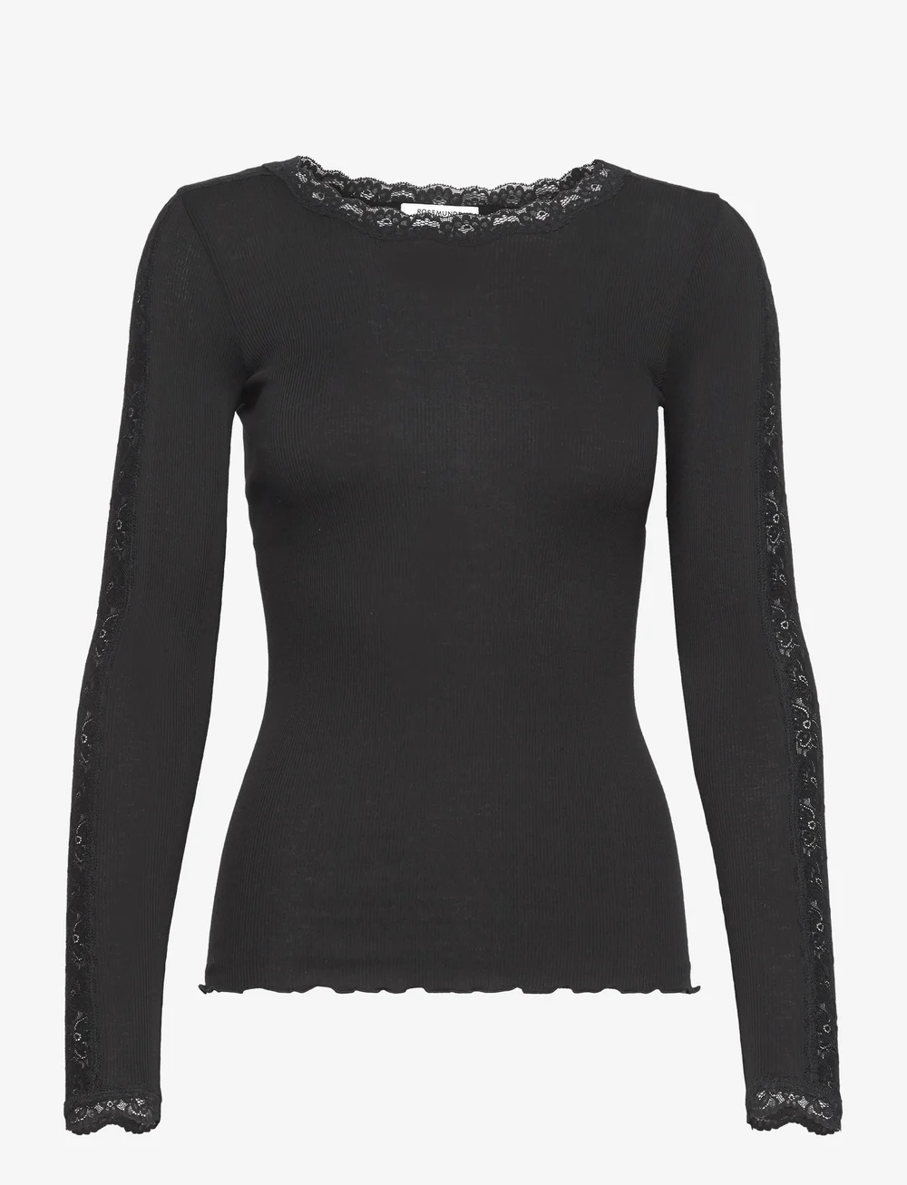 Rosemunde - RWBernadine Organic LS O-neck Lace - long-sleeved tops - black - 0