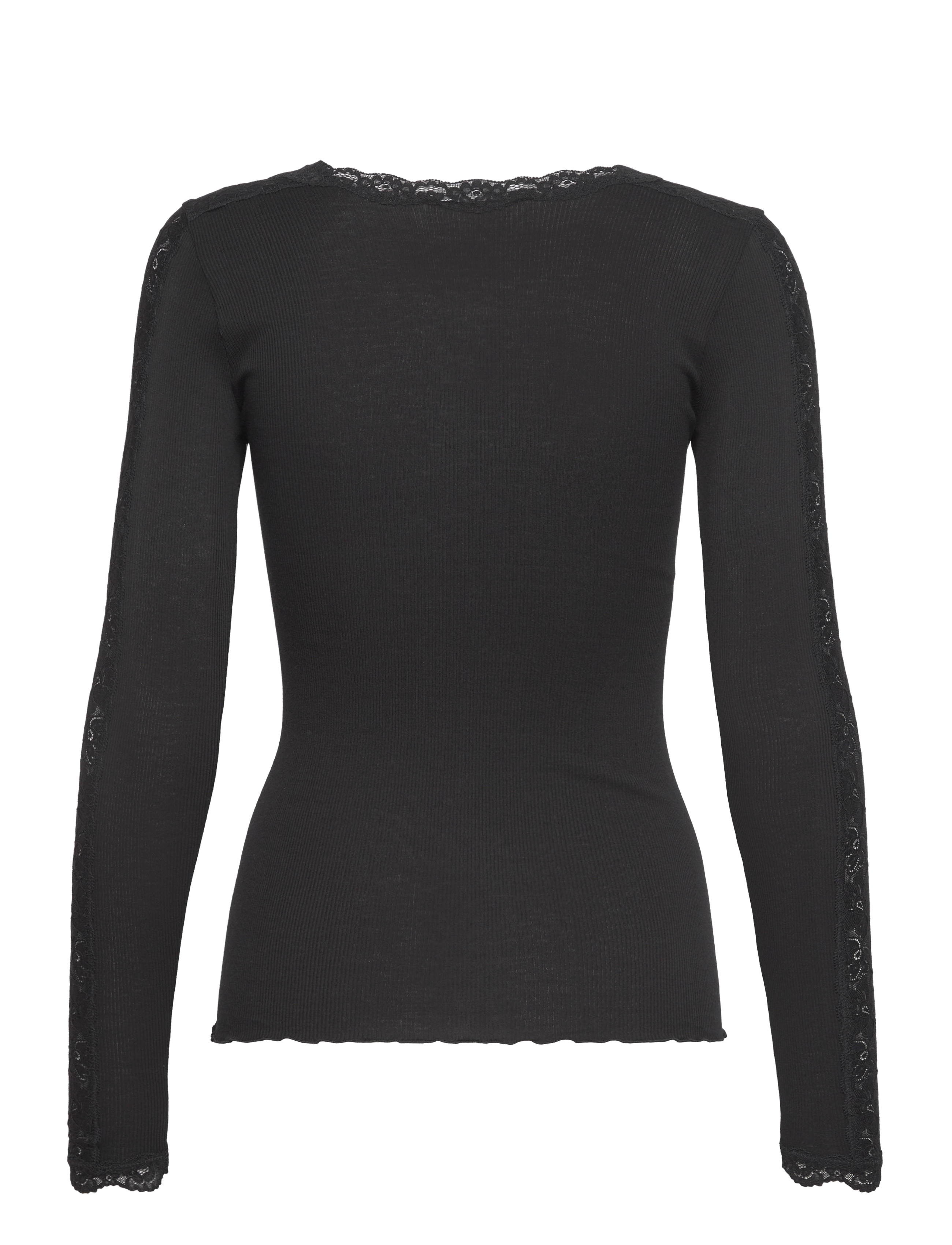 Rosemunde - RWBernadine Organic LS O-neck Lace - långärmade toppar - black - 1