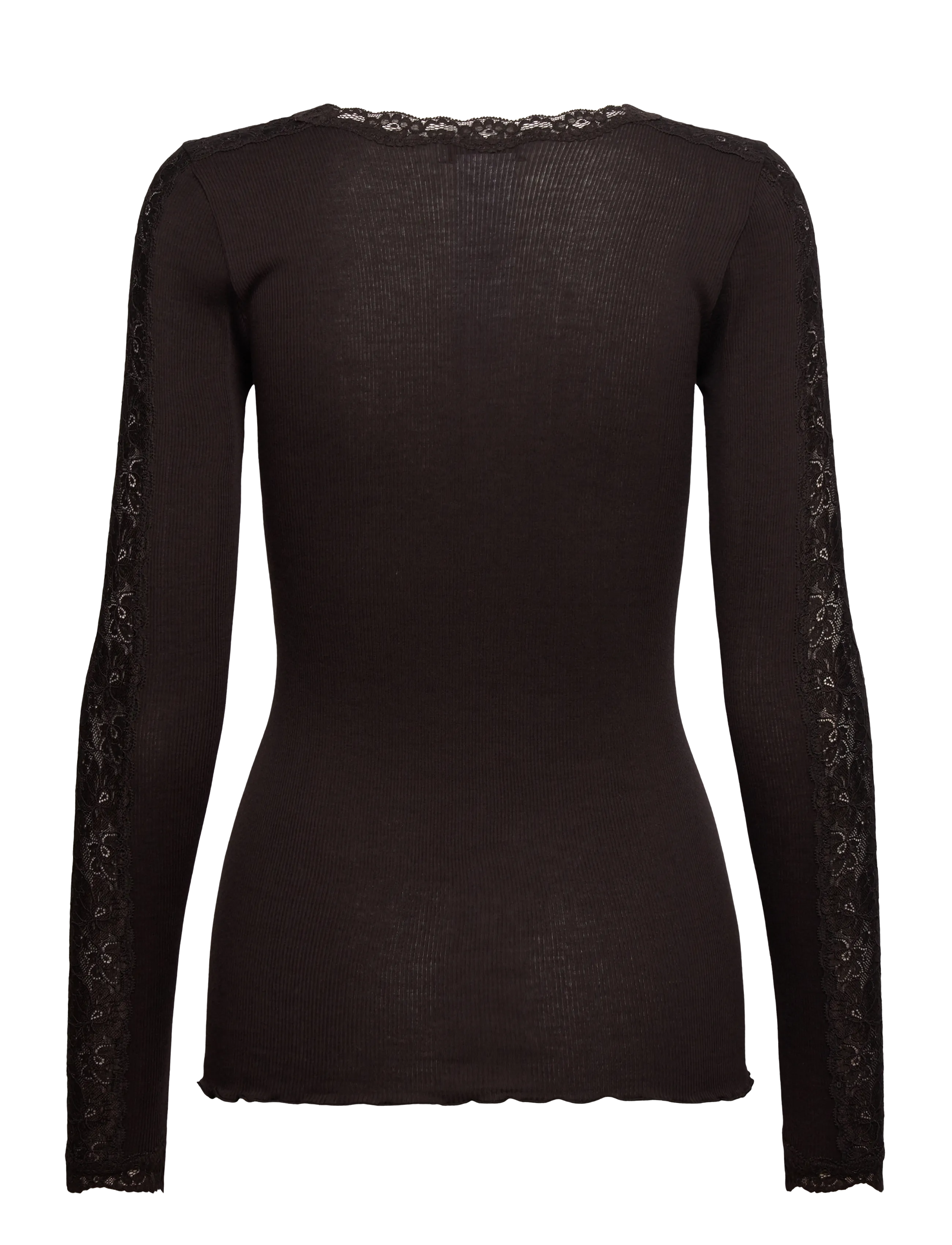 Rosemunde - RWBernadine Organic LS O-neck Lace - långärmade toppar - ganache - 1
