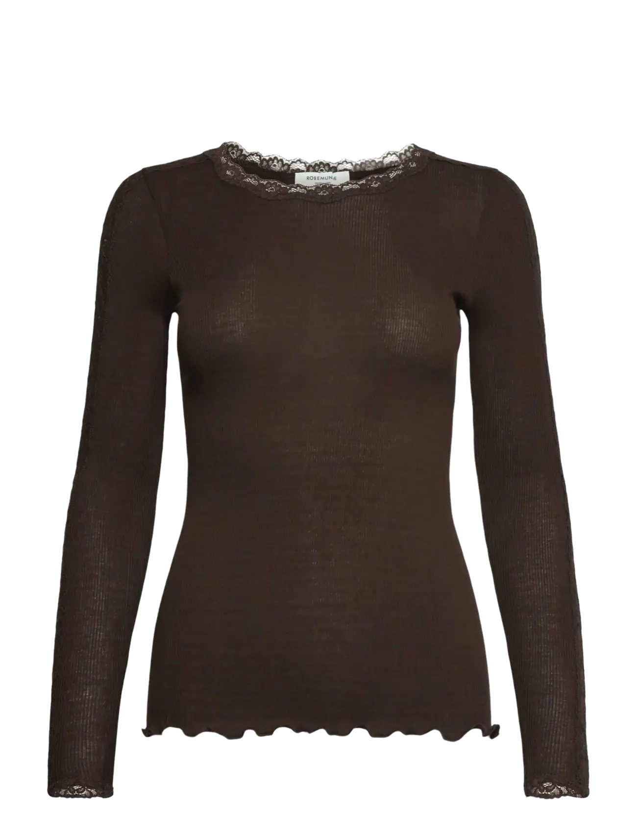 Rosemunde RWBernadine Organic LS O-neck Lace T-shirt - T-särgid ja topid - MOLE / brown