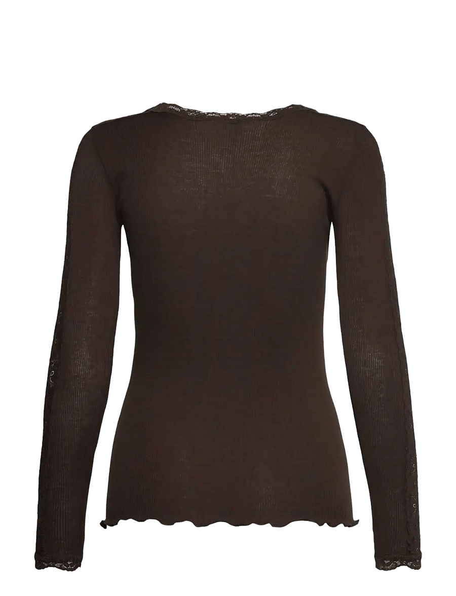 Rosemunde - RWBernadine Organic LS O-neck Lace T-shirt - långärmade toppar - mole - 1