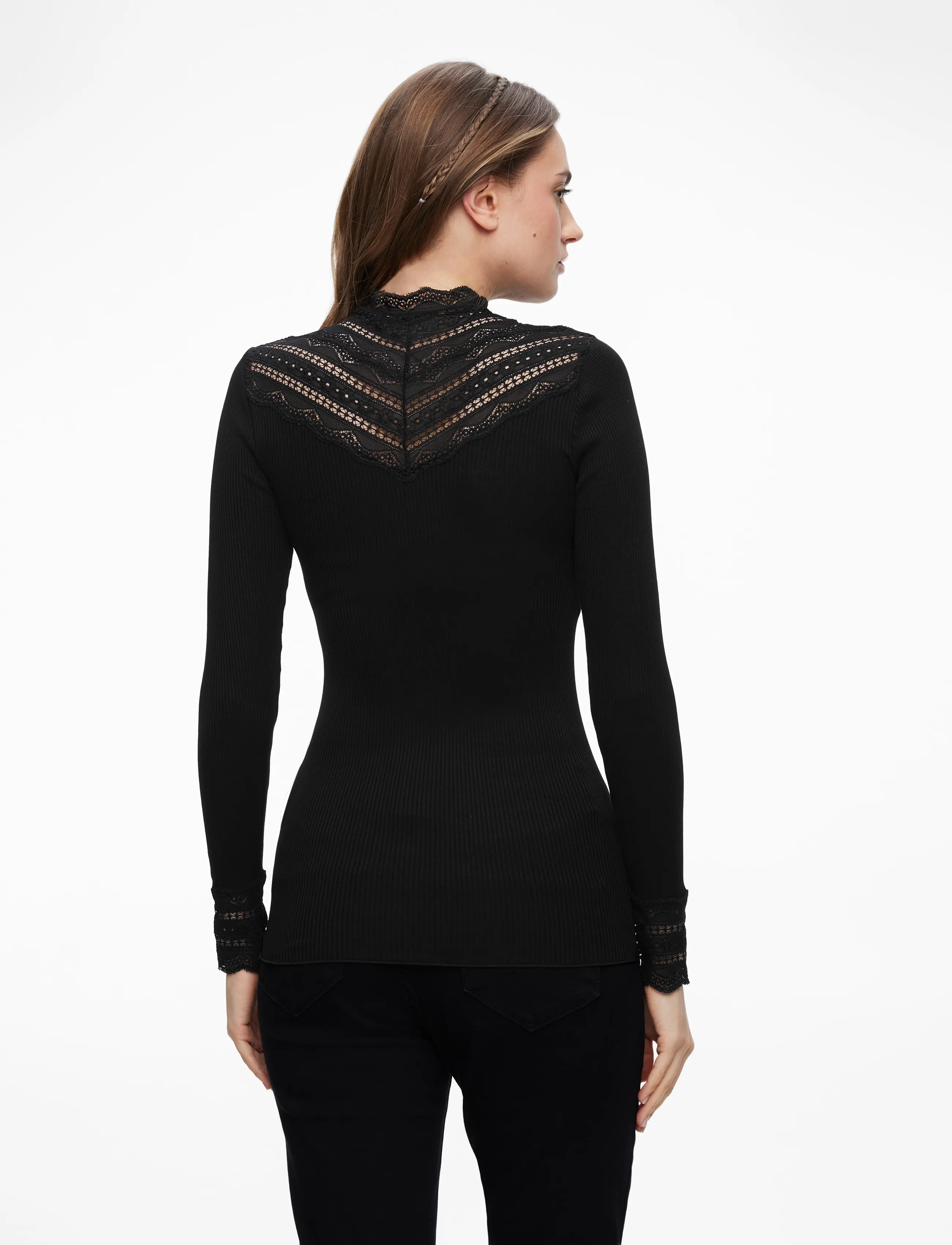 Rosemunde - RWBenita Silk LS  Lace T-neck T-shi - langermede topper - black - 4